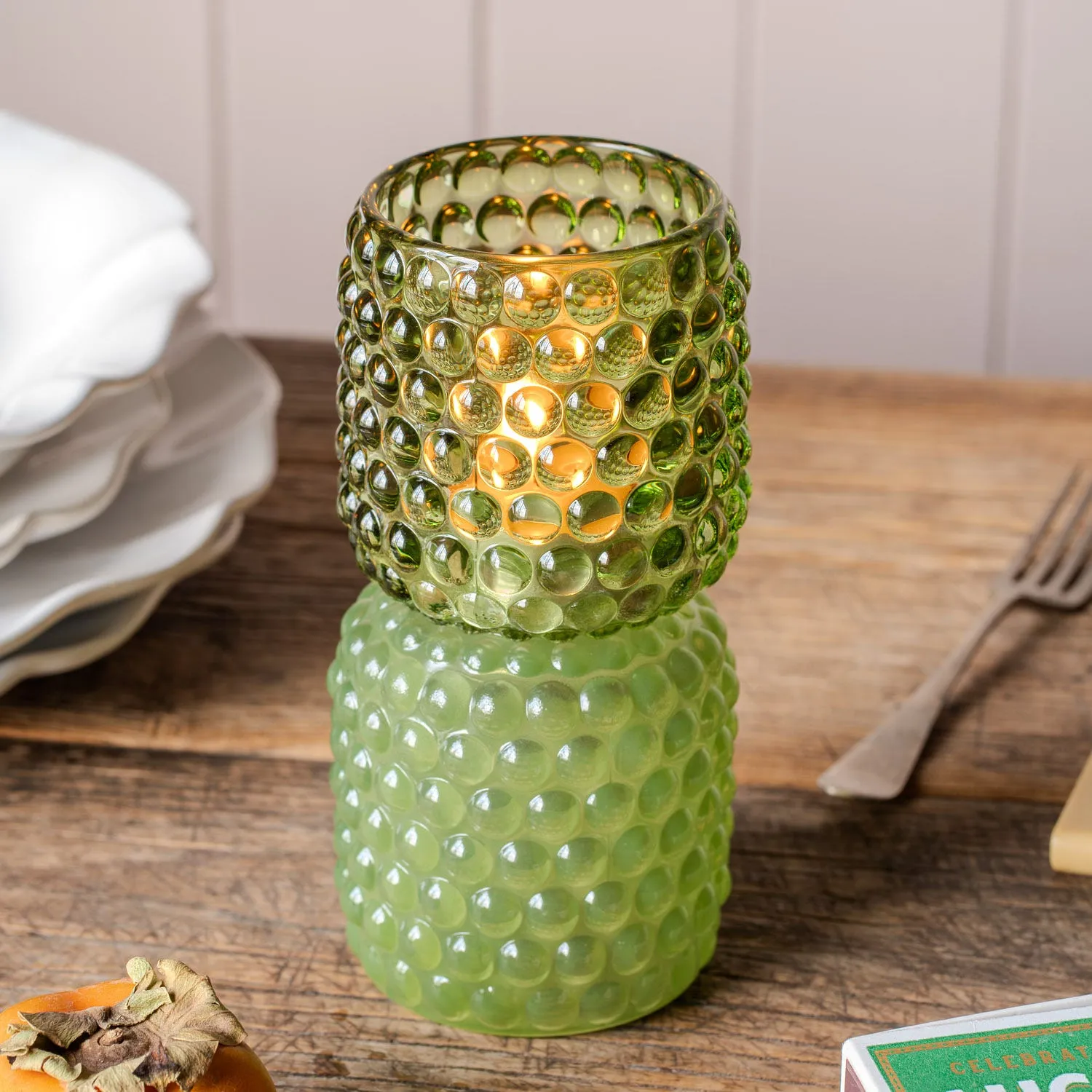 Small Stack Tealight Holder - Green, Glass image