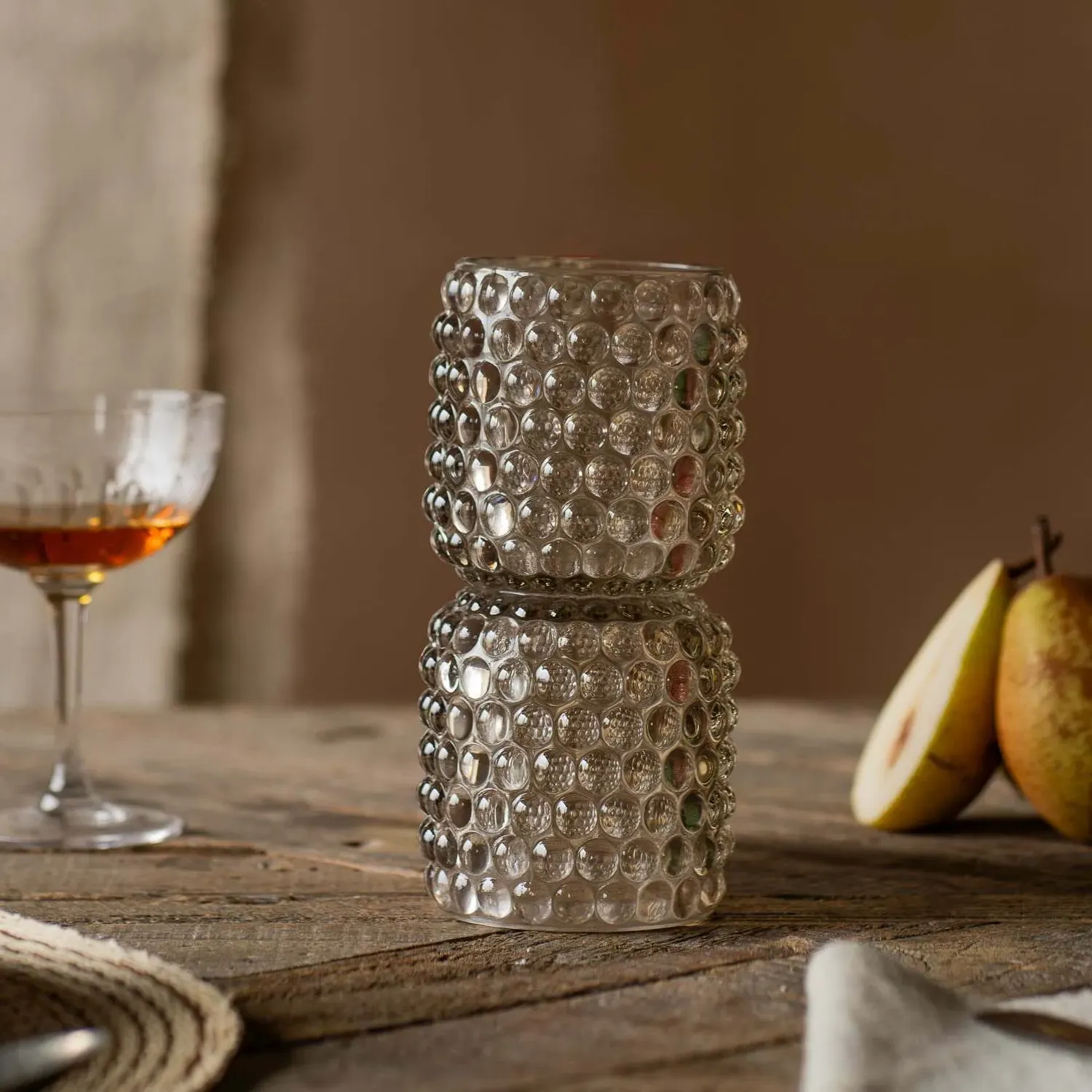 Small Stacked Bubble Tealight Holder - Grey, Glass