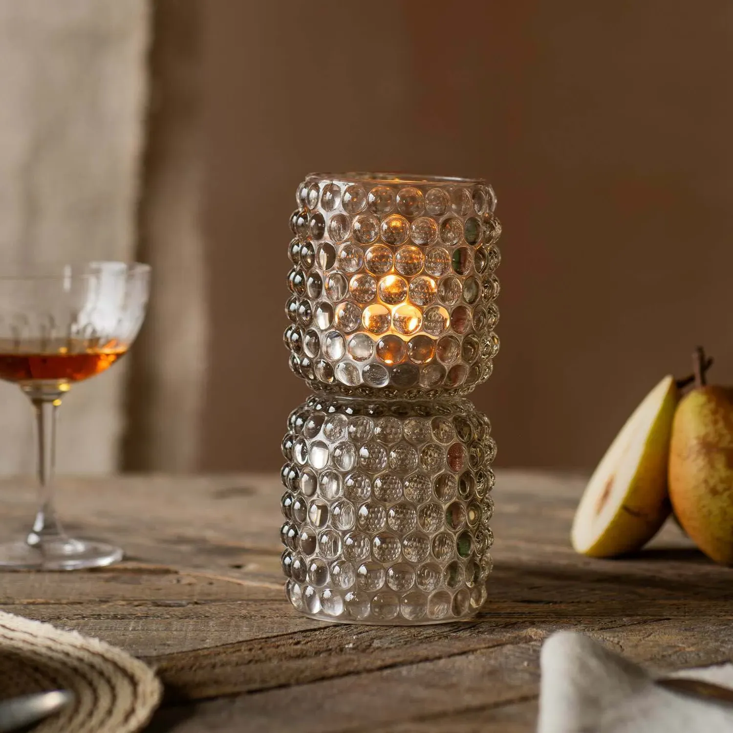 Small Stacked Bubble Tealight Holder - Grey, Glass image