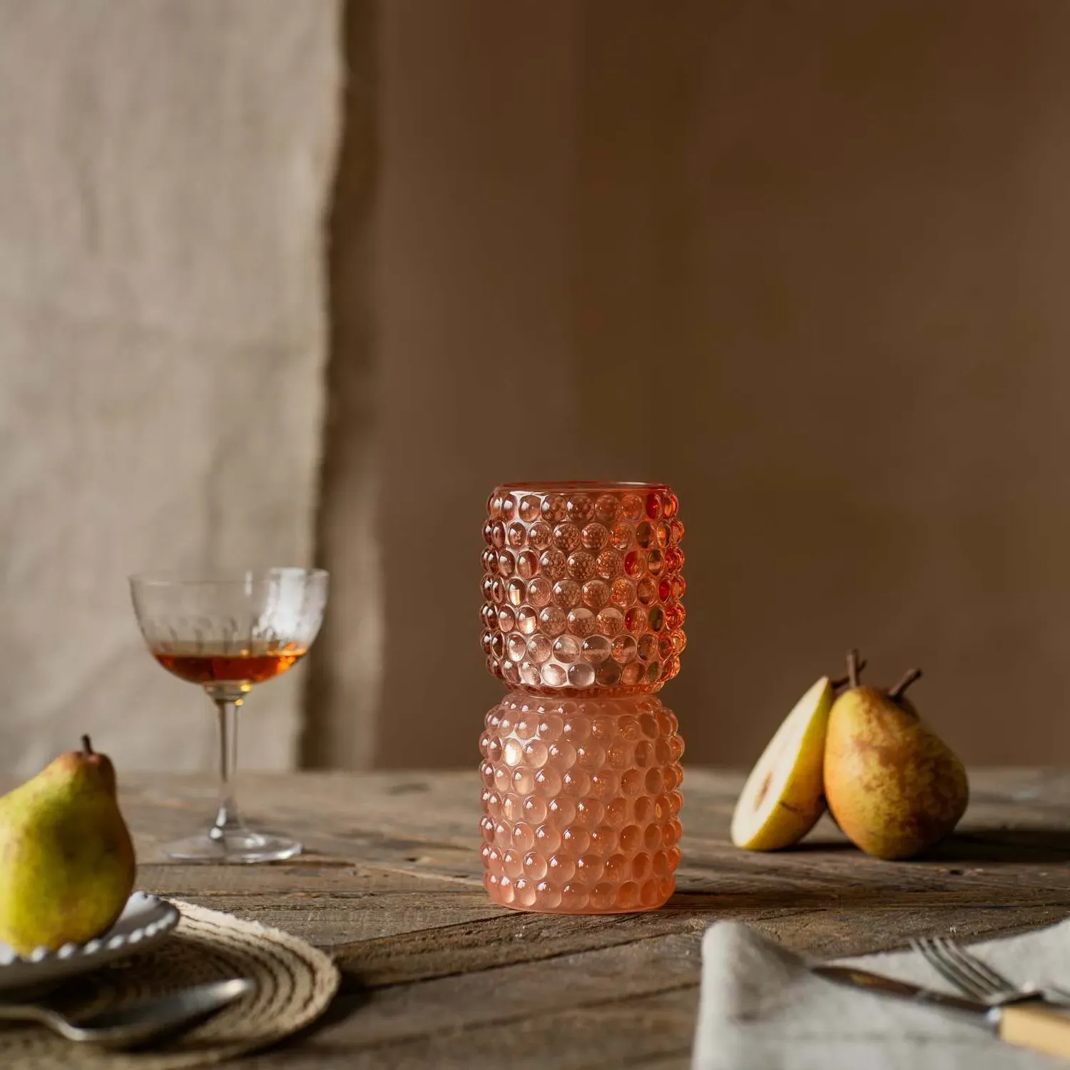 Small Stacked Bubble Tealight Holder - Pink, Glass