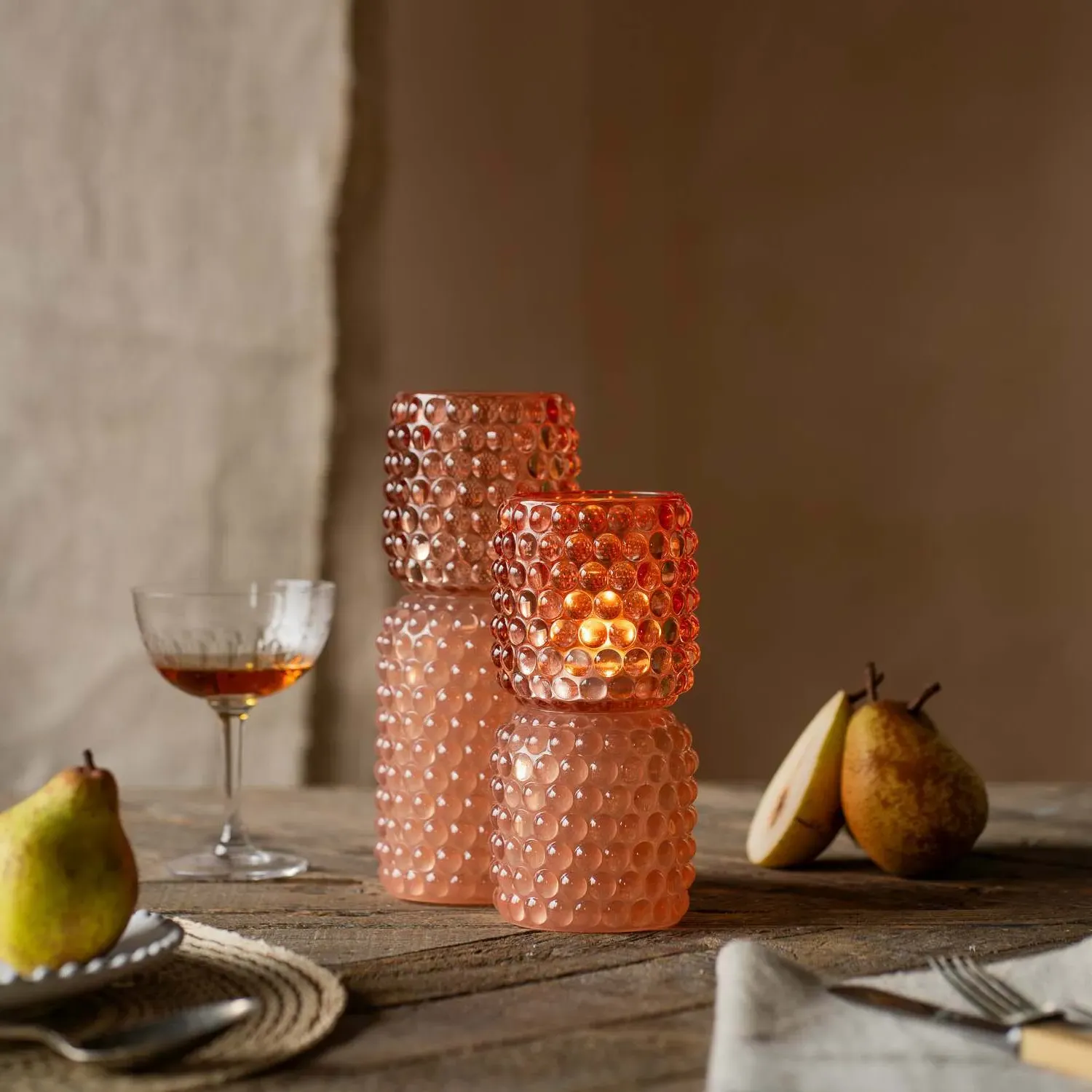 Small Stacked Bubble Tealight Holder - Pink, Glass