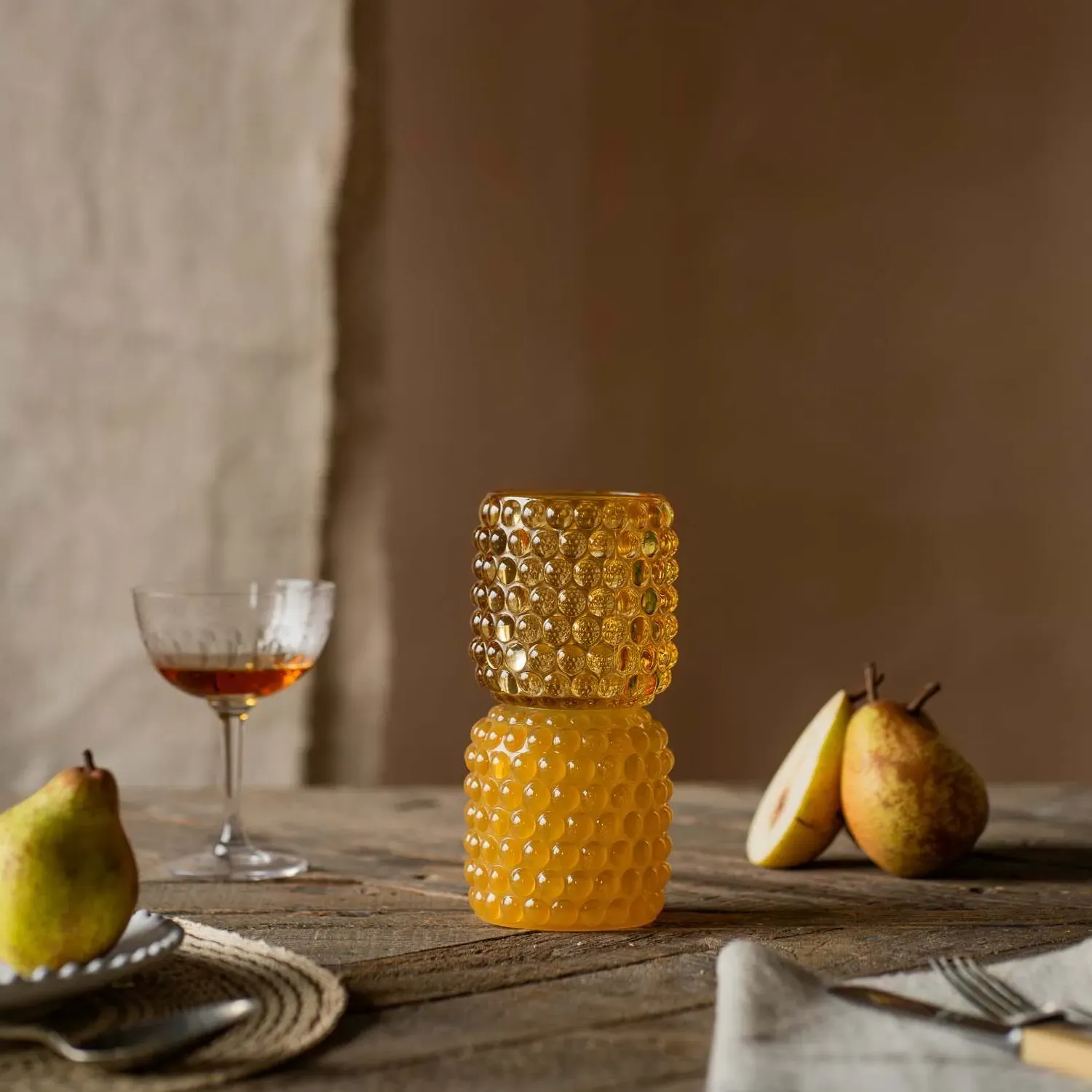 Small Stacked Bubble Tealight Holder - Yellow, Glass