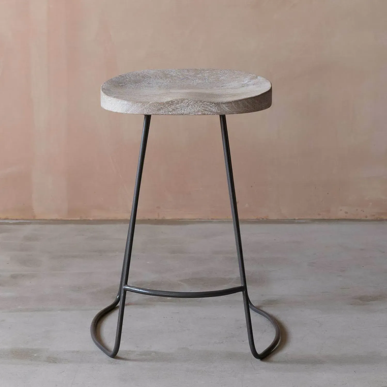 Small Wood and Iron Stool - Dark Grey
