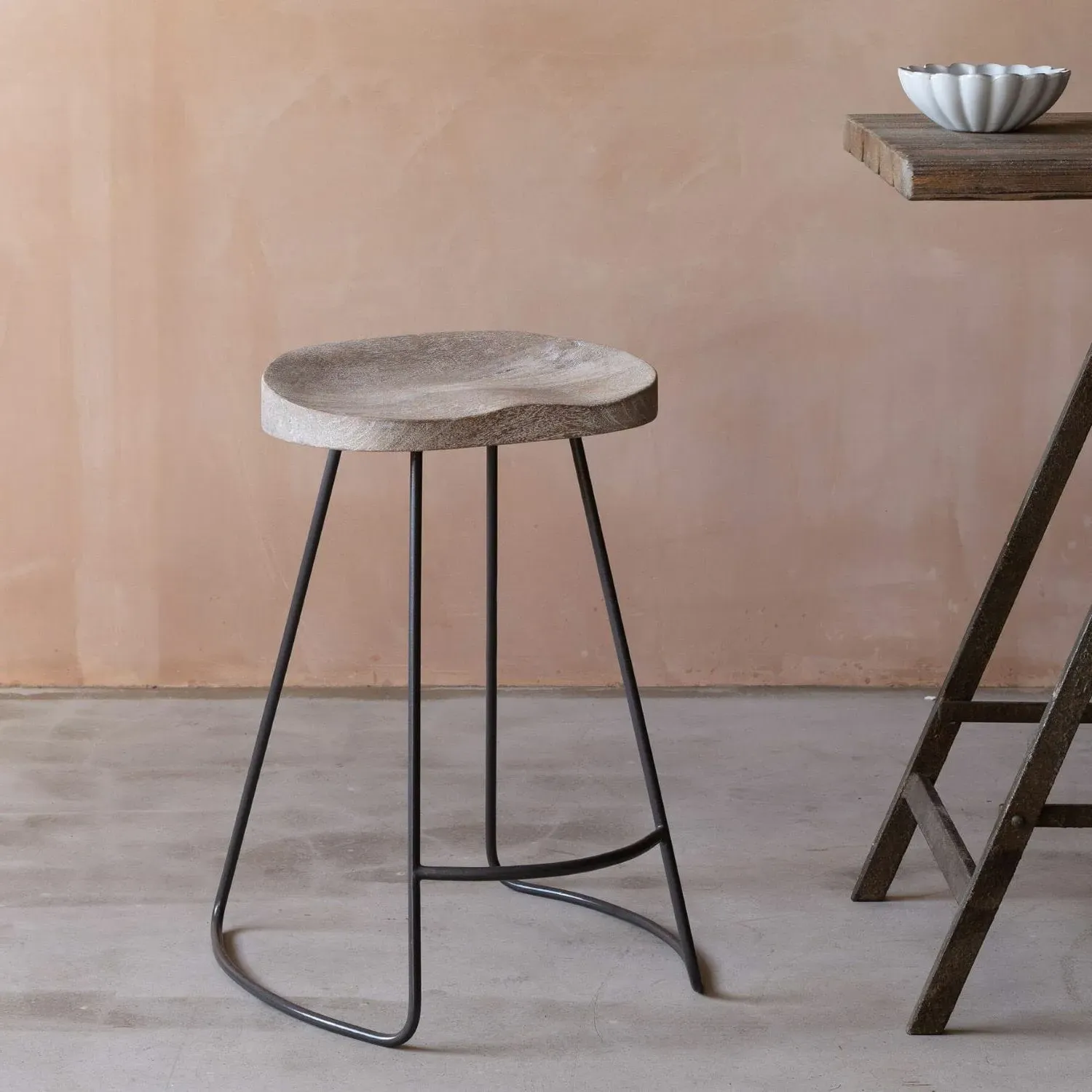 Small Wood and Iron Stool - Dark Grey image