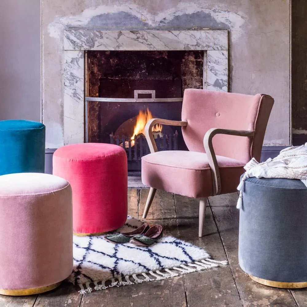 Sofia Round Stool - Coral Red, Velvet image