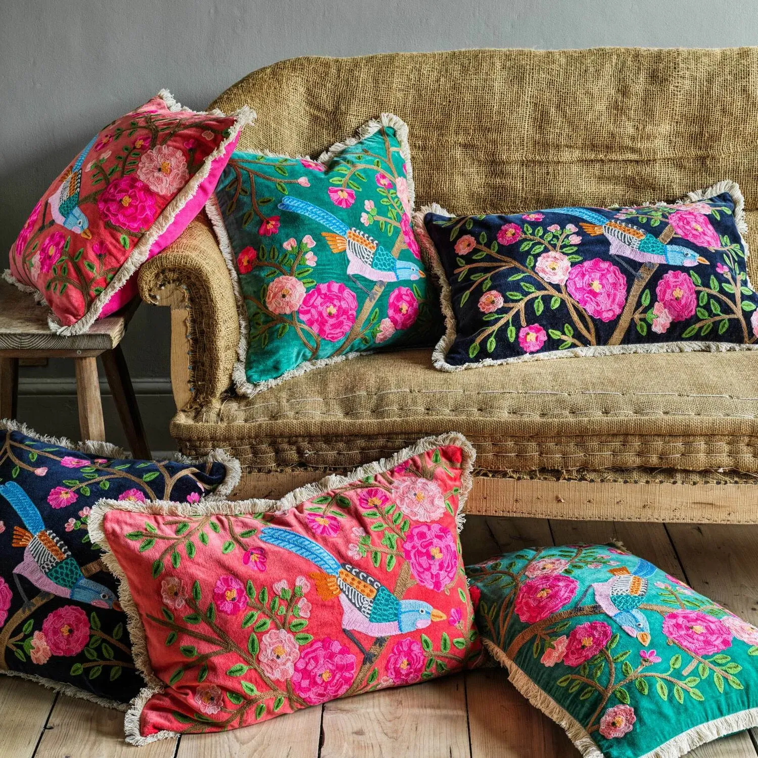 Songbird Square Cushion - Navy, Velvet image