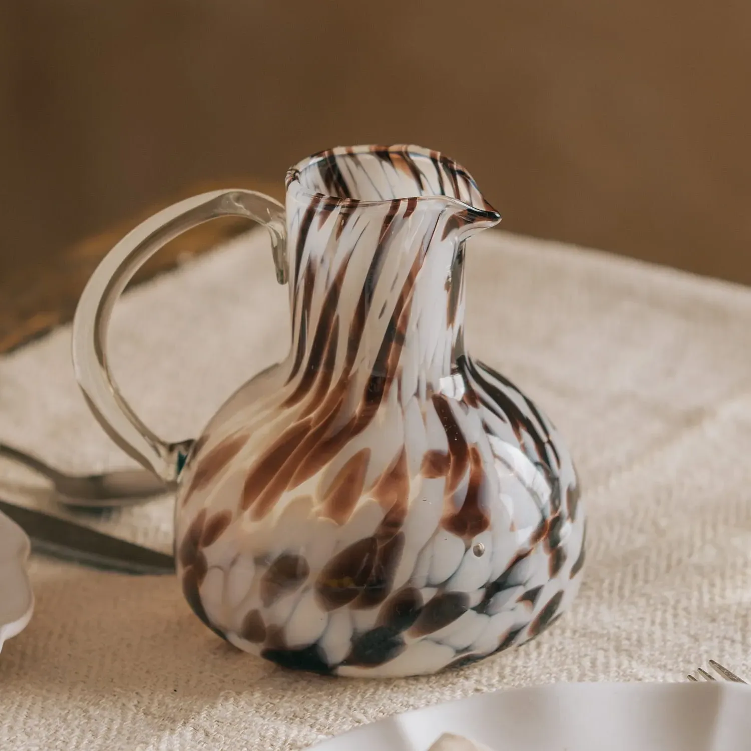 Speckled Glass Jug - Brown & White image