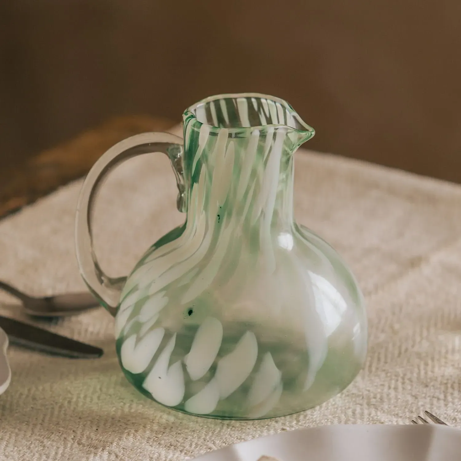 Speckled Glass Jug - Green & White