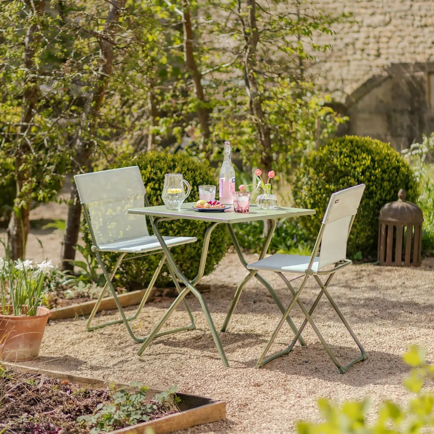 Square Balcony Table and Two Chairs Set - Moss Green, Canvas image