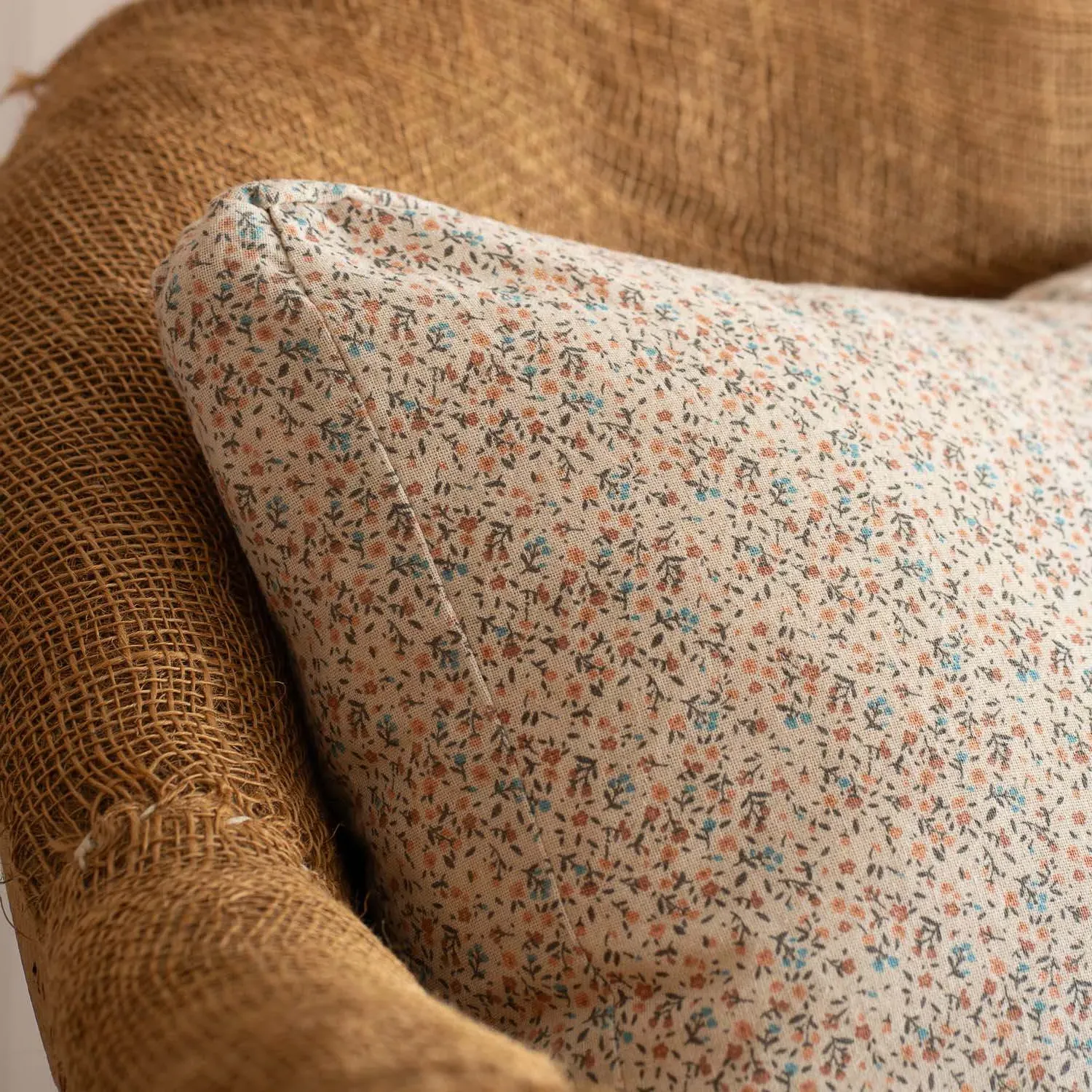 Square Cushion - Pink and Blue Floral, Cotton