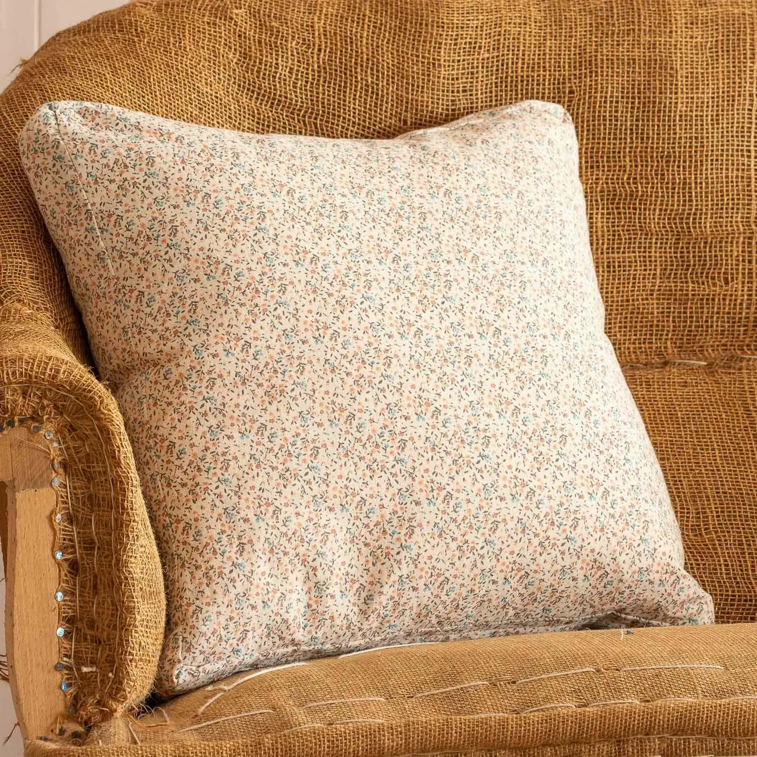 Square Cushion - Pink and Blue Floral, Cotton image