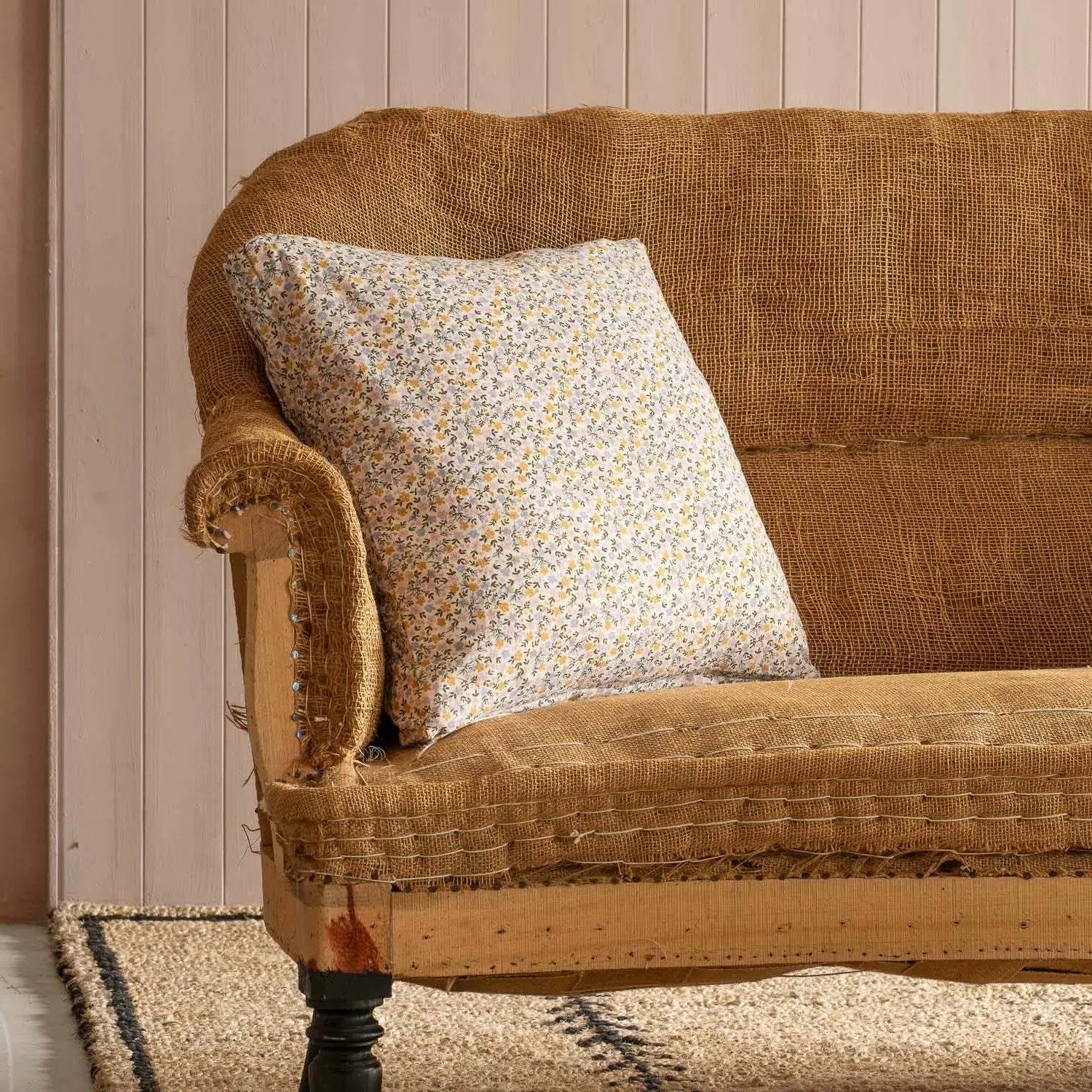 Square Cushion with Floral Print - Multi-Colour, Cotton