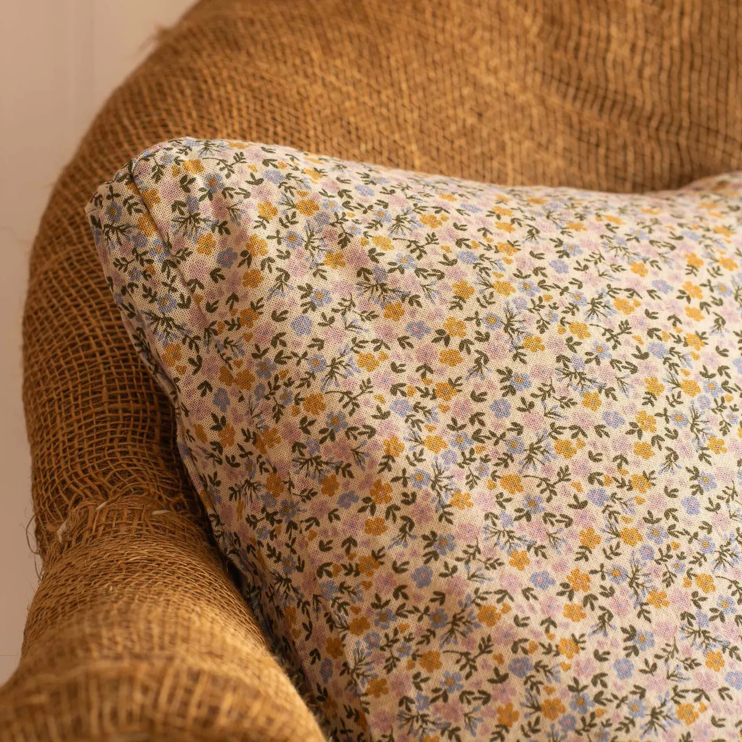 Square Cushion with Floral Print - Multi-Colour, Cotton