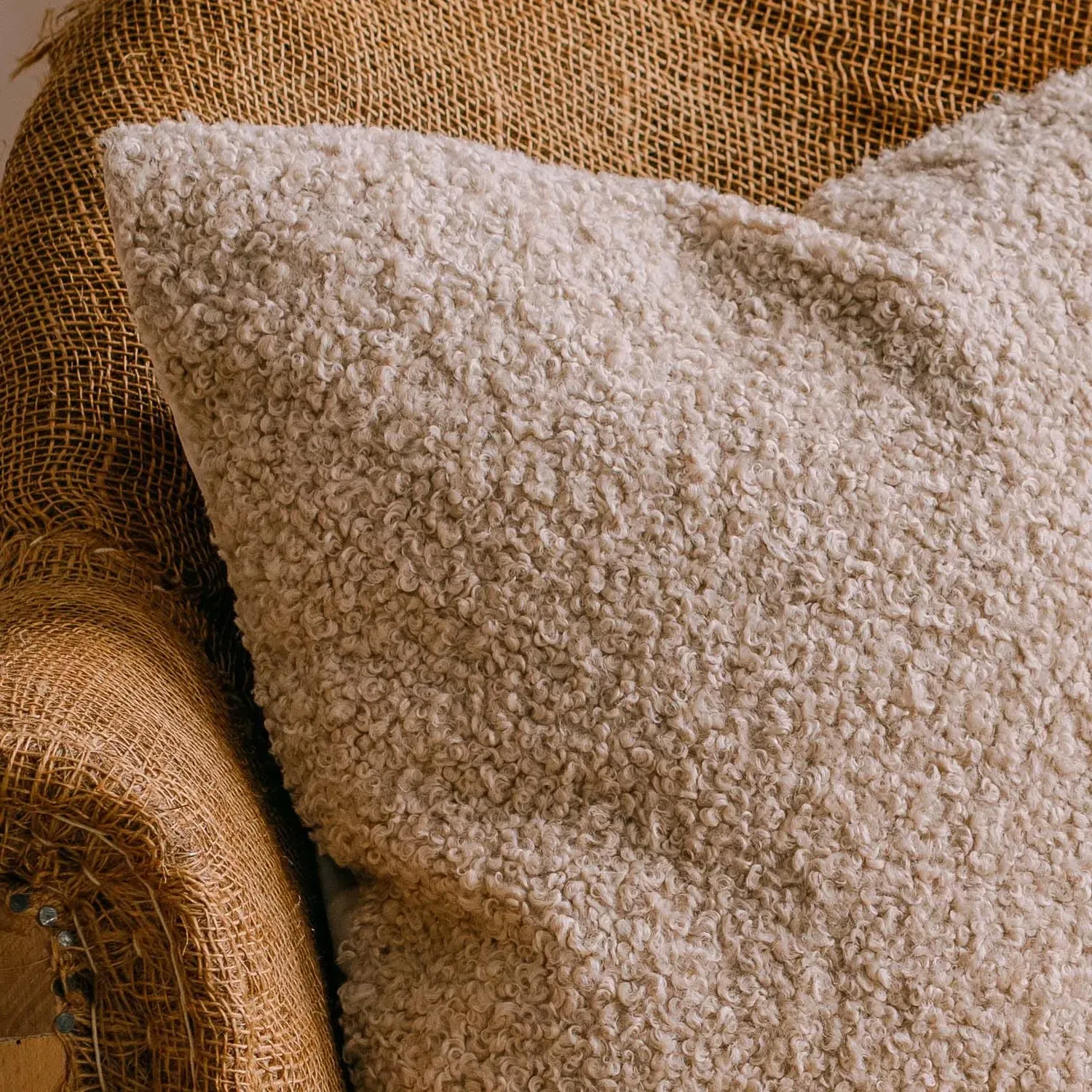 Square Faux Fur Cushion - Oatmeal