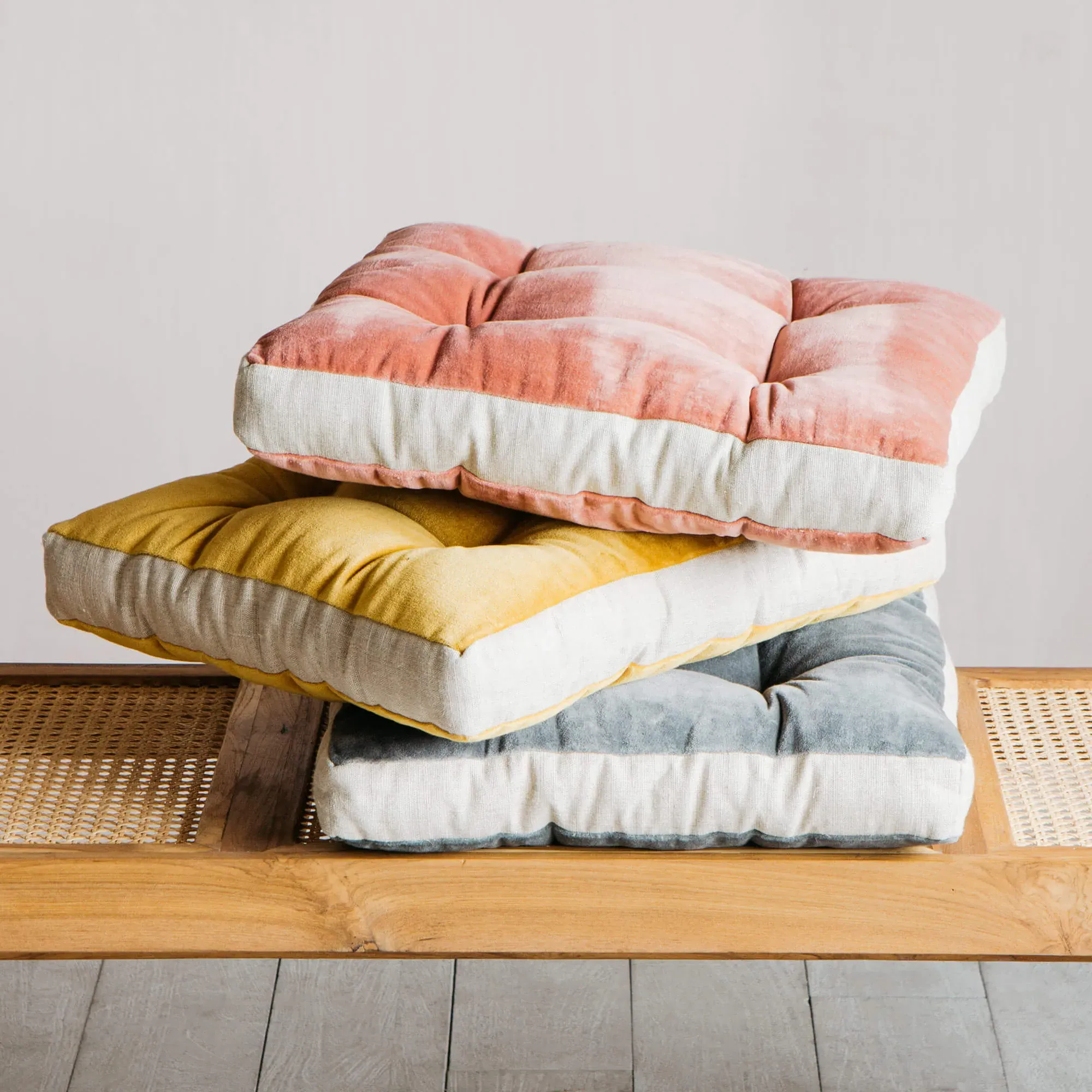 Square Seat Pad with Linen Border - Grey, Velvet image