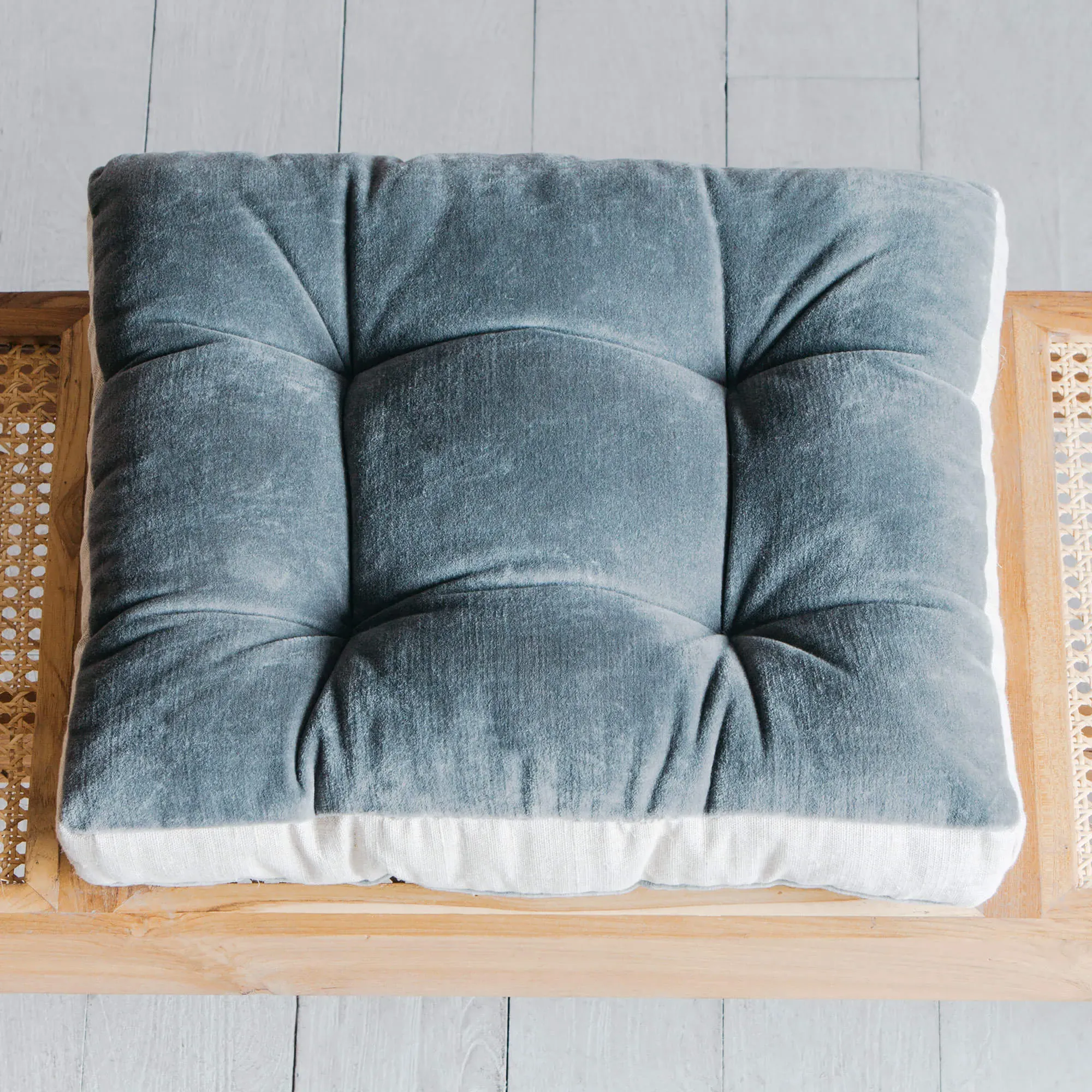 Square Seat Pad with Linen Border - Rose, Velvet