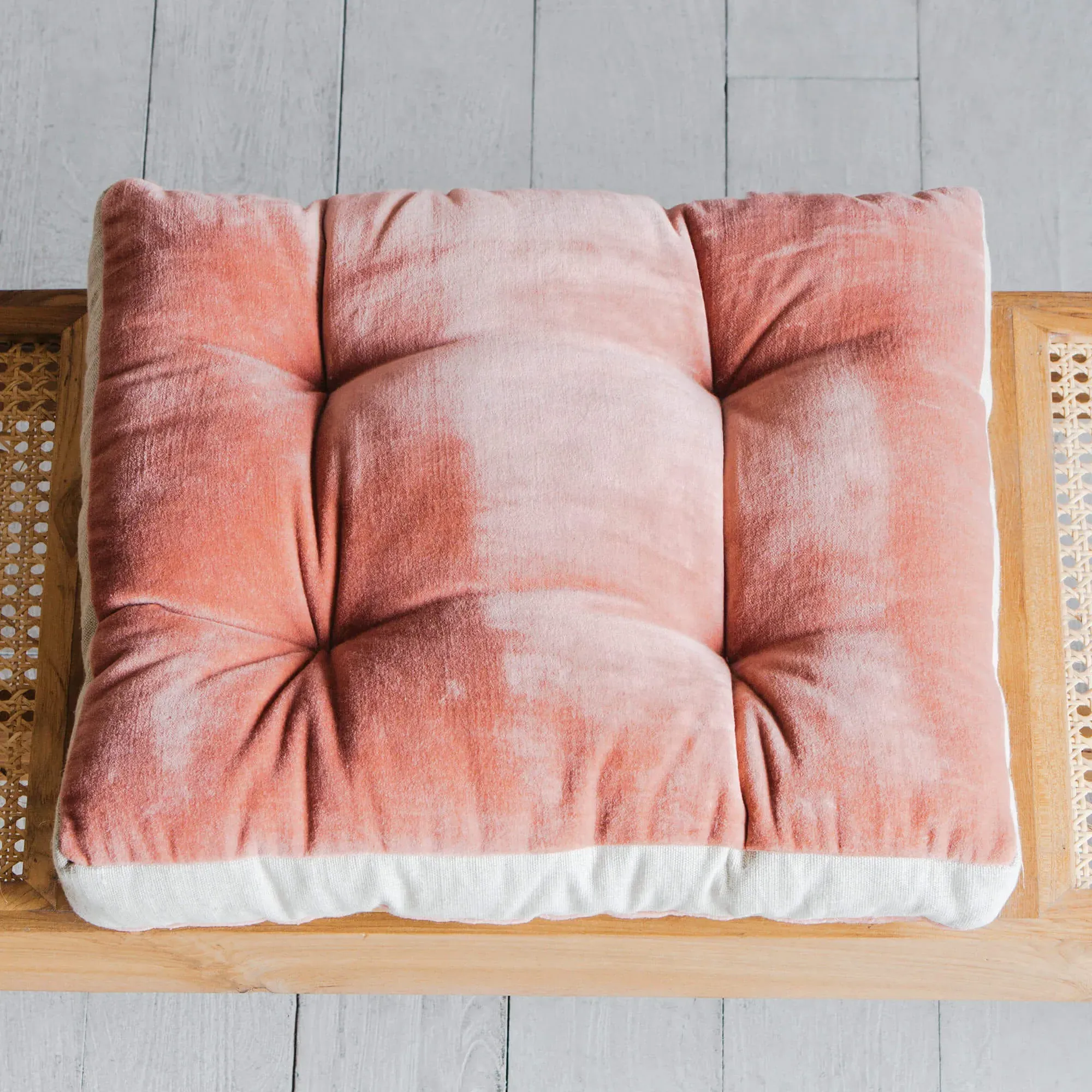 Square Seat Pad with Linen Border - Rose, Velvet