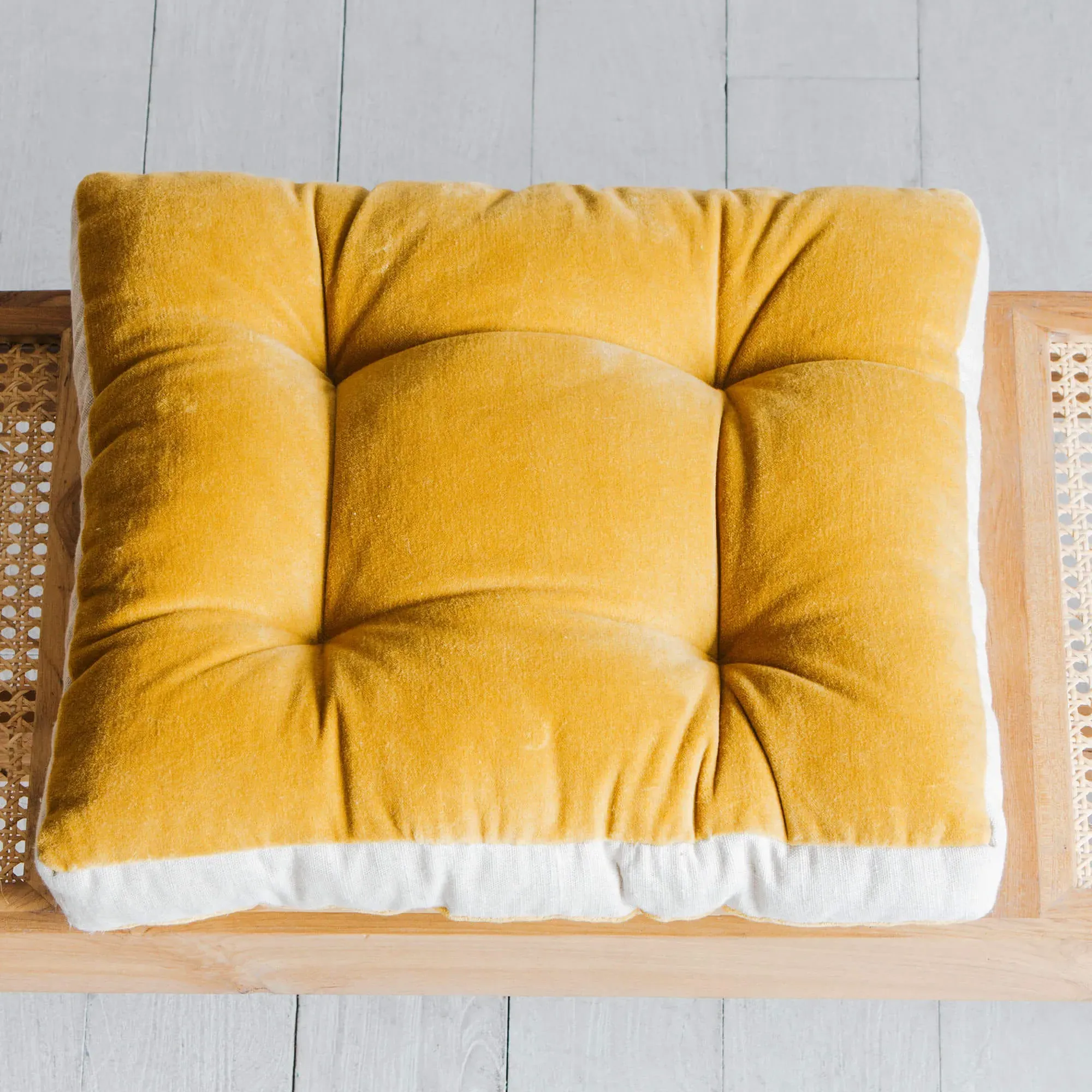 Square Seat Pad with Linen Border - Yellow, Velvet
