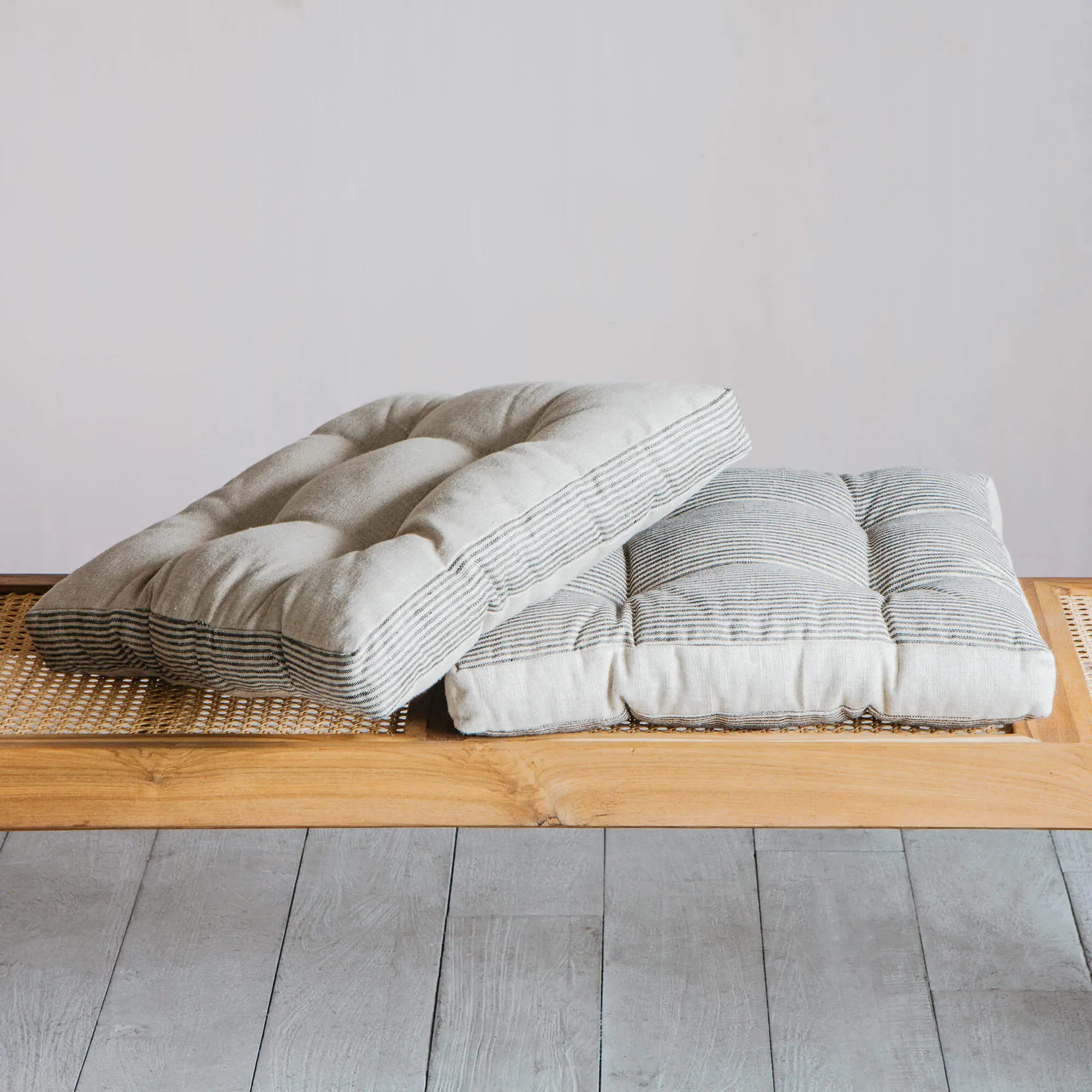 Square Seat Pad with Striped Border - Natural, Linen