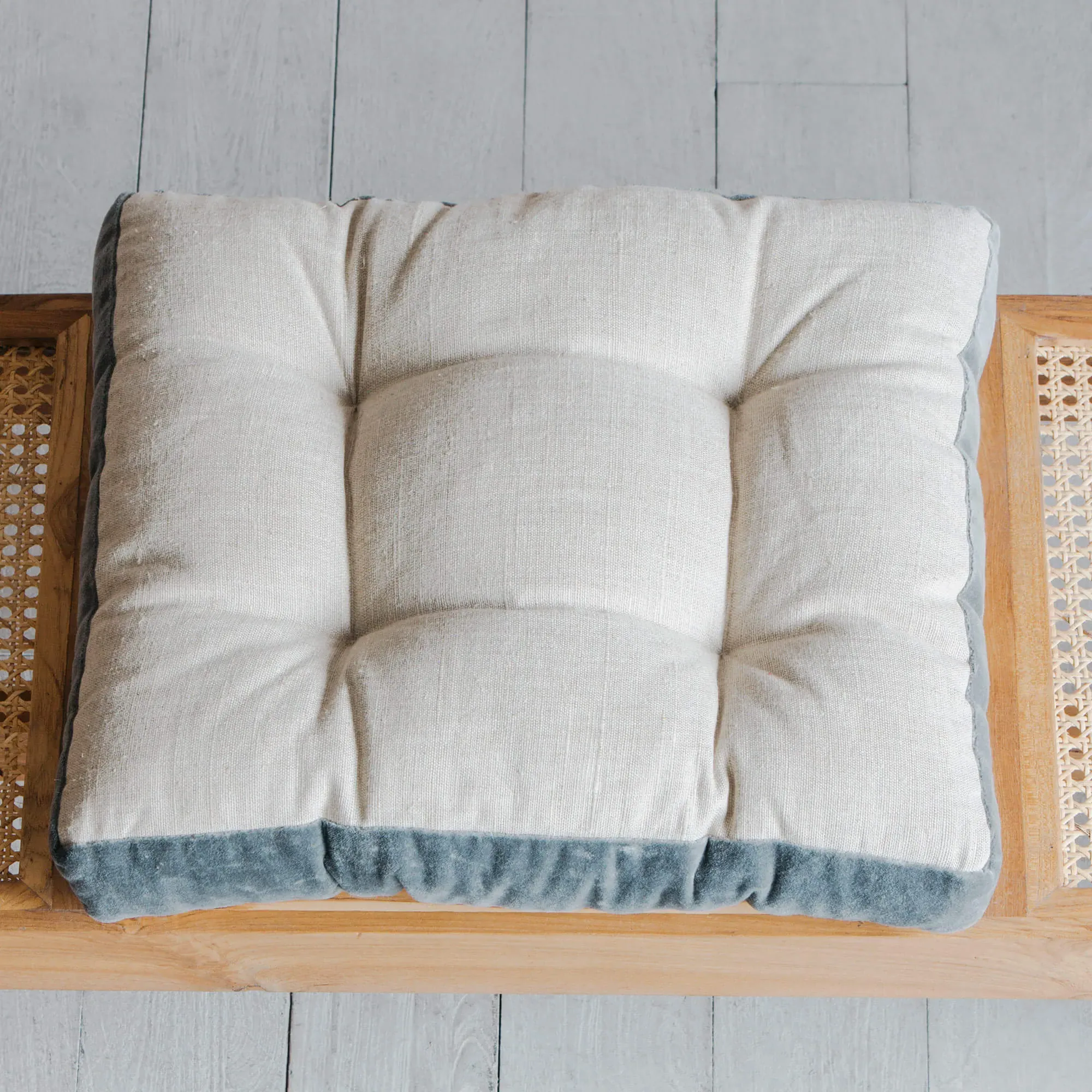 Square Seat Pad with Velvet Border - Natural, Linen