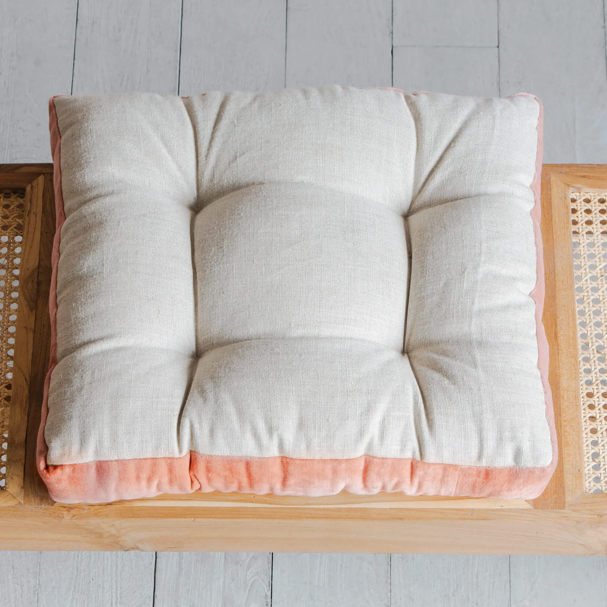 Square Seat Pad with Velvet Border - Natural, Linen