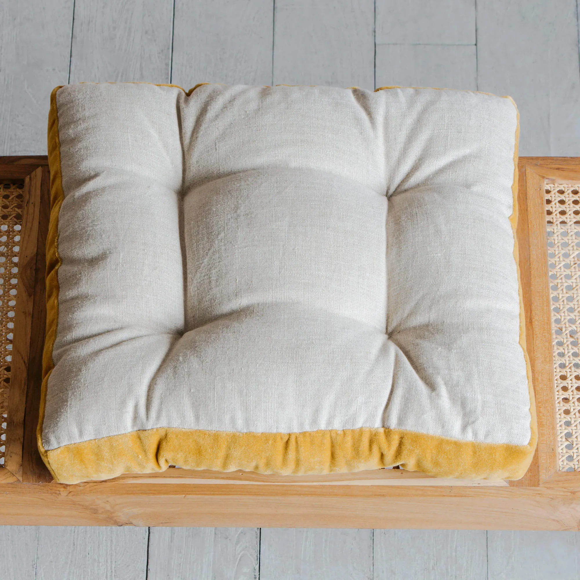 Square Seat Pad with Velvet Border - Natural, Linen