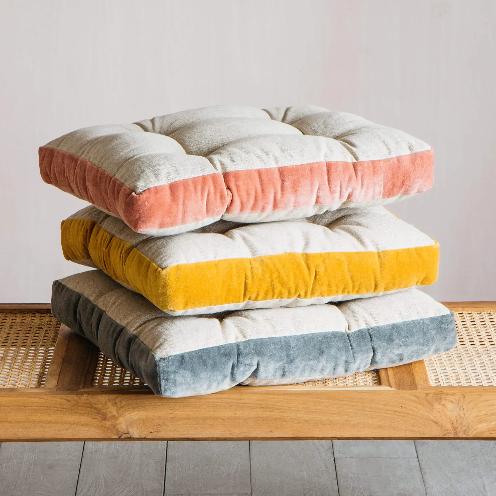 Square Seat Pad with Velvet Border - Natural, Linen