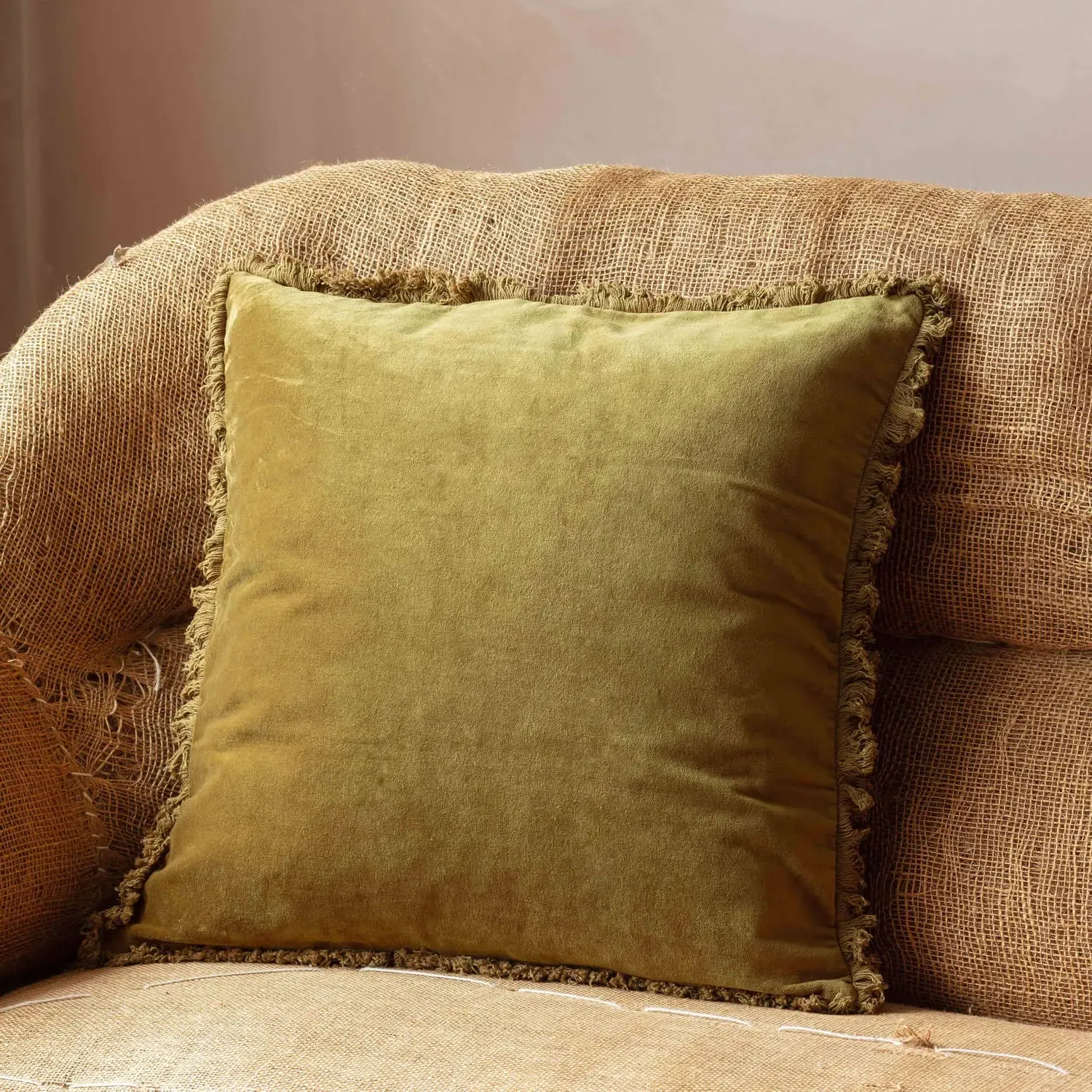 Square Stonewashed Velvet Cushion - Mustard Yellow