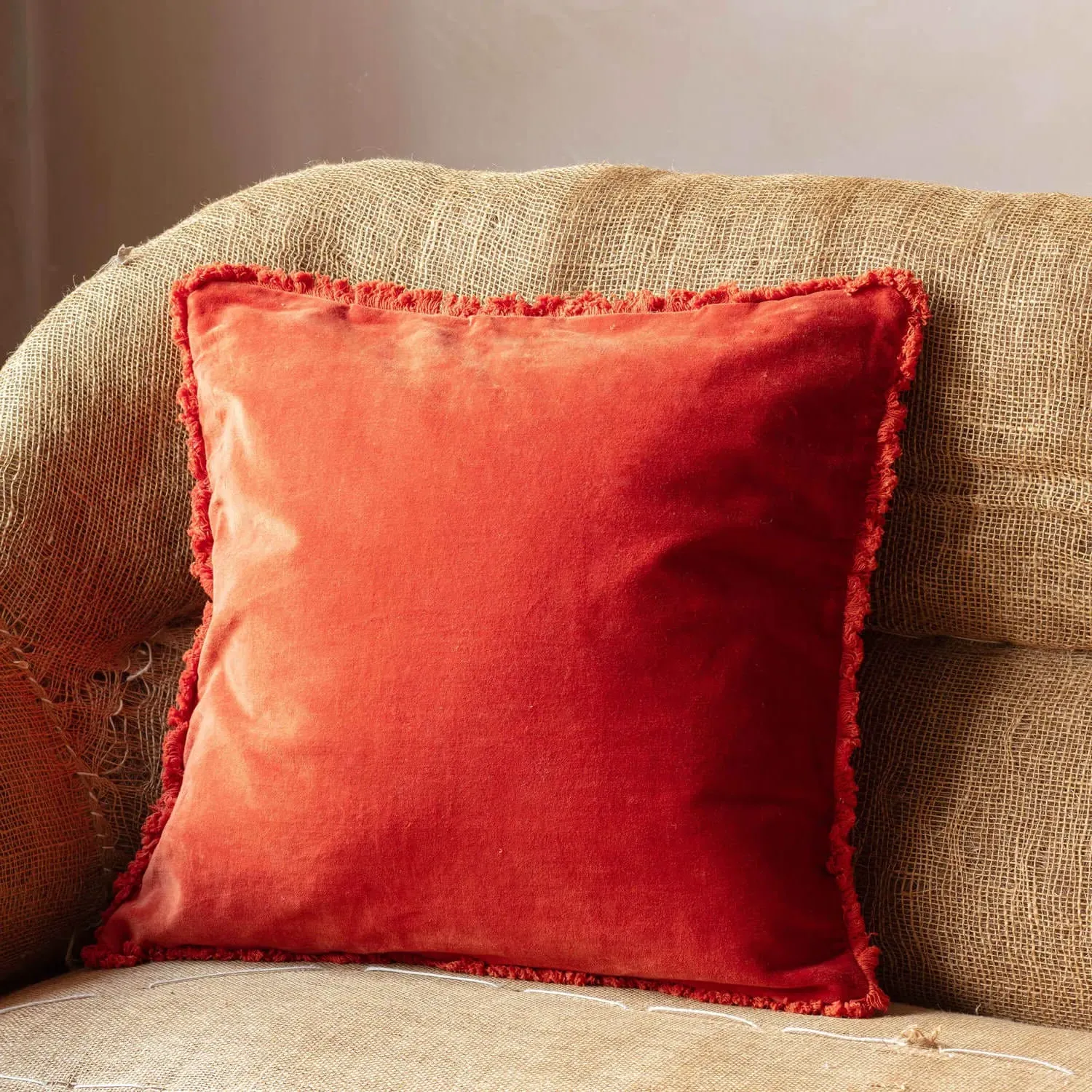 Square Stonewashed Velvet Cushion - Mustard Yellow