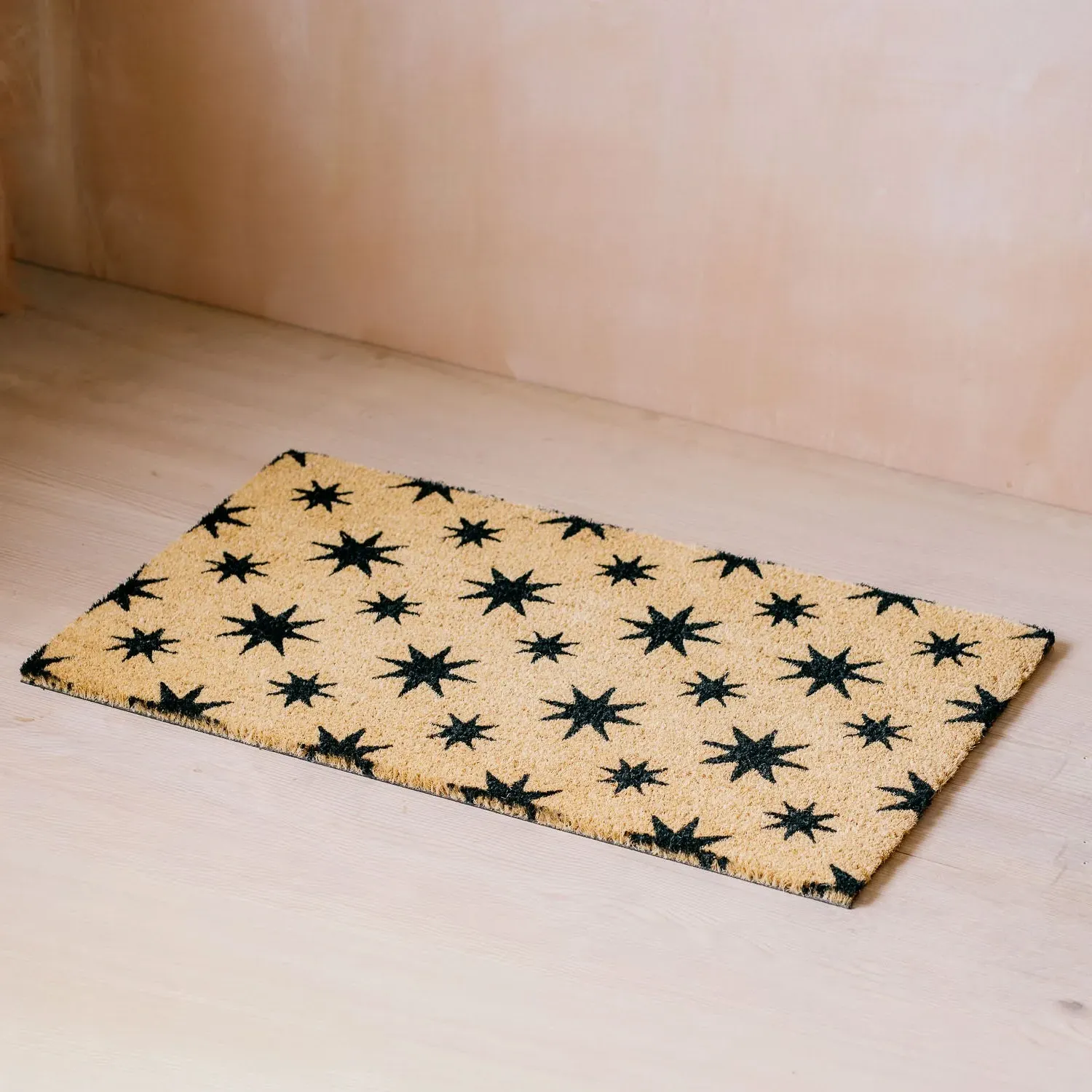 Star Print Doormat - Black, Coconut Fibre