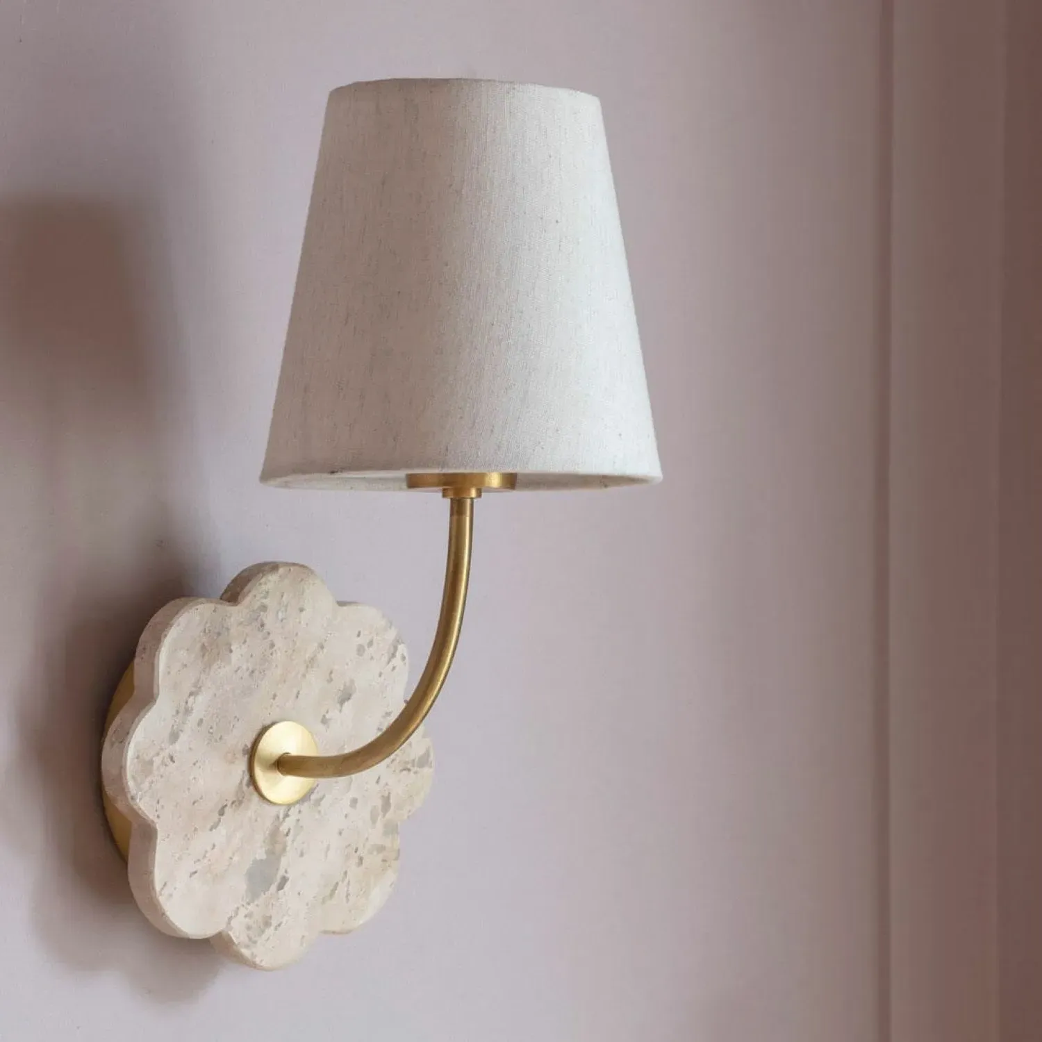 Stone Flower Wall Sconce - White, Brass image
