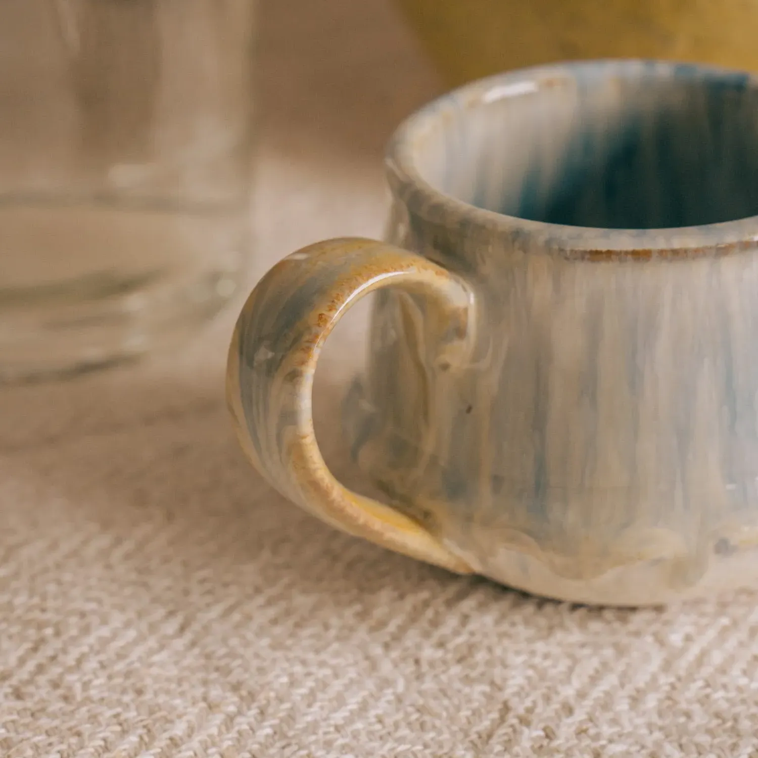 Stoneware Mug - Blue & Mustard