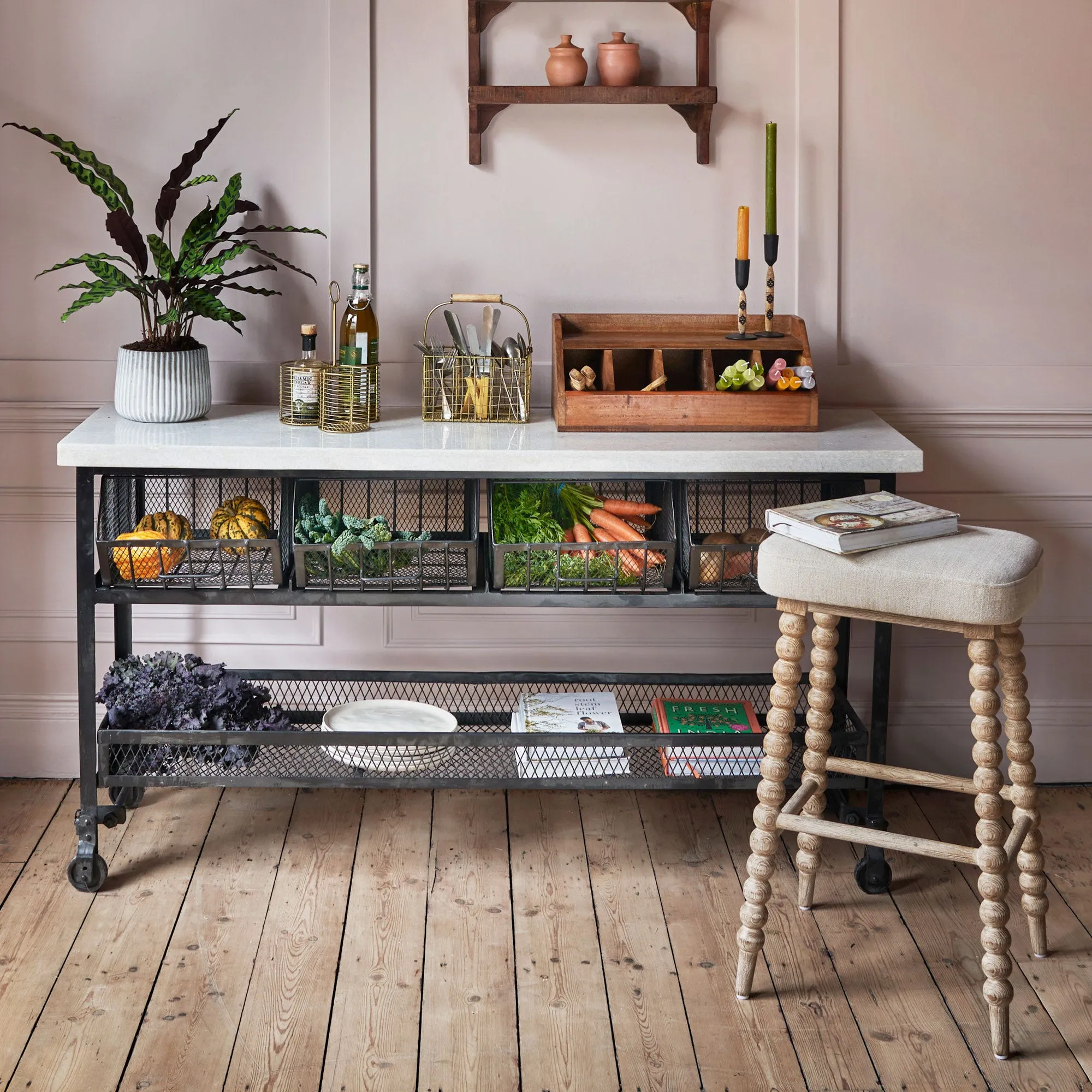 Storage Console on Wheels - White, Marble image