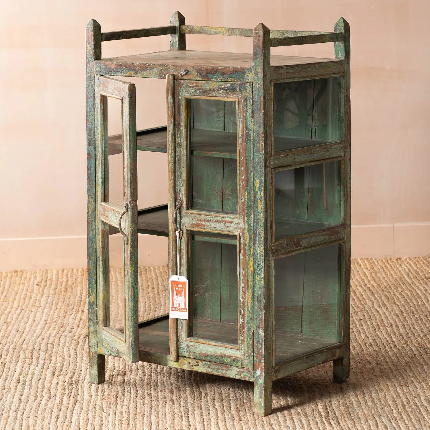 Storage Cupboard with Glass Panels - Dark Wood