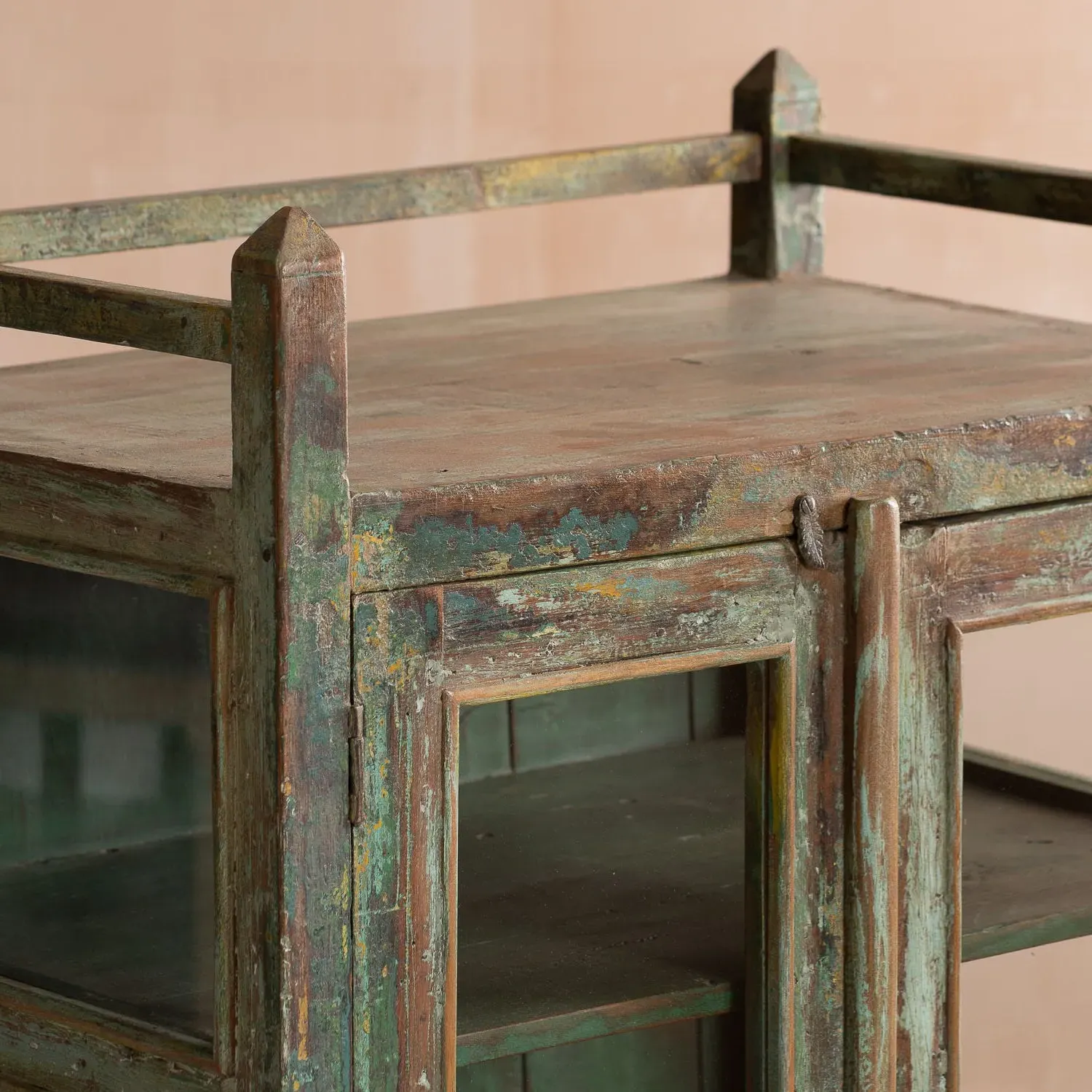 Storage Cupboard with Glass Panels - Dark Wood