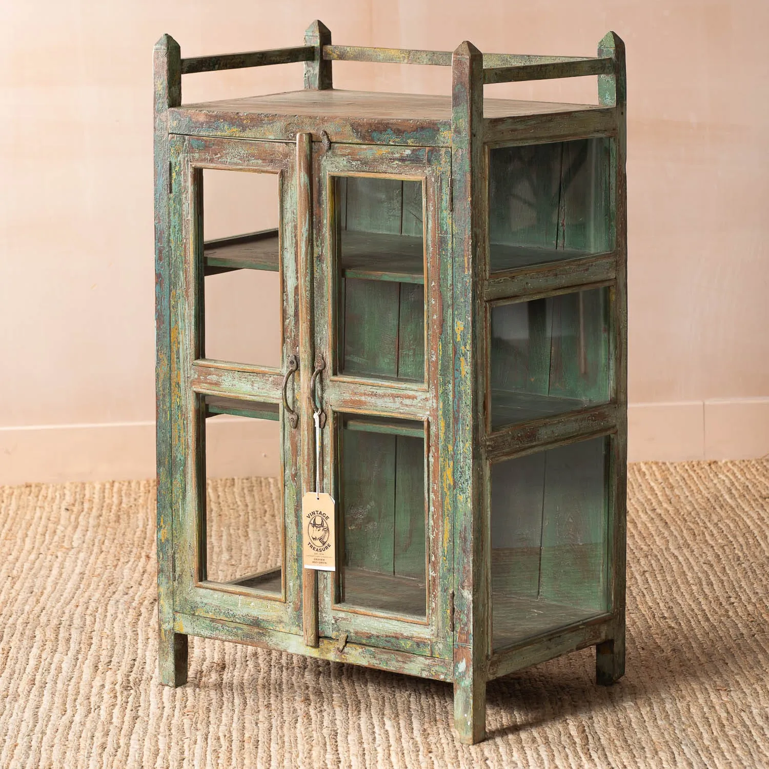 Storage Cupboard with Glass Panels - Dark Wood image