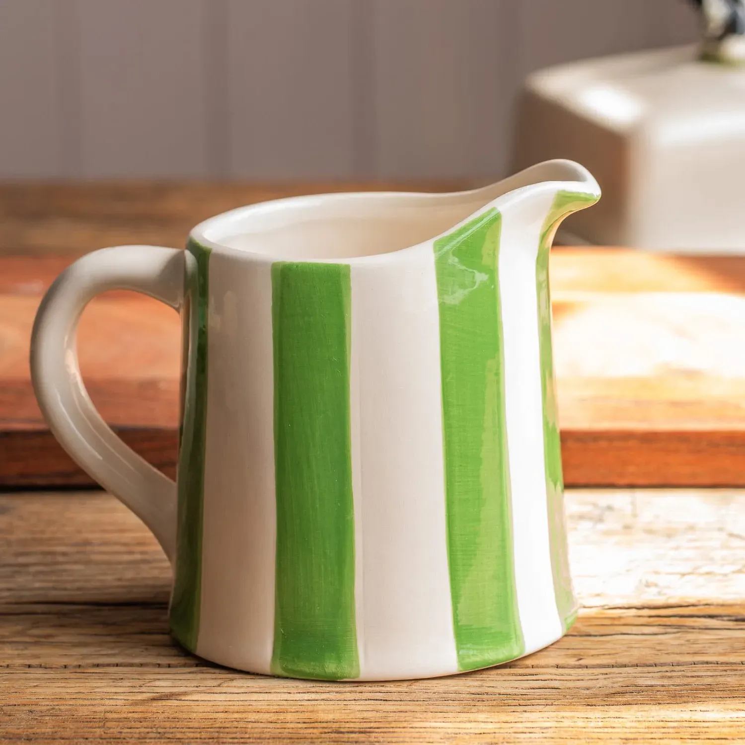 Stripe Creamer Jug - Green, Stoneware