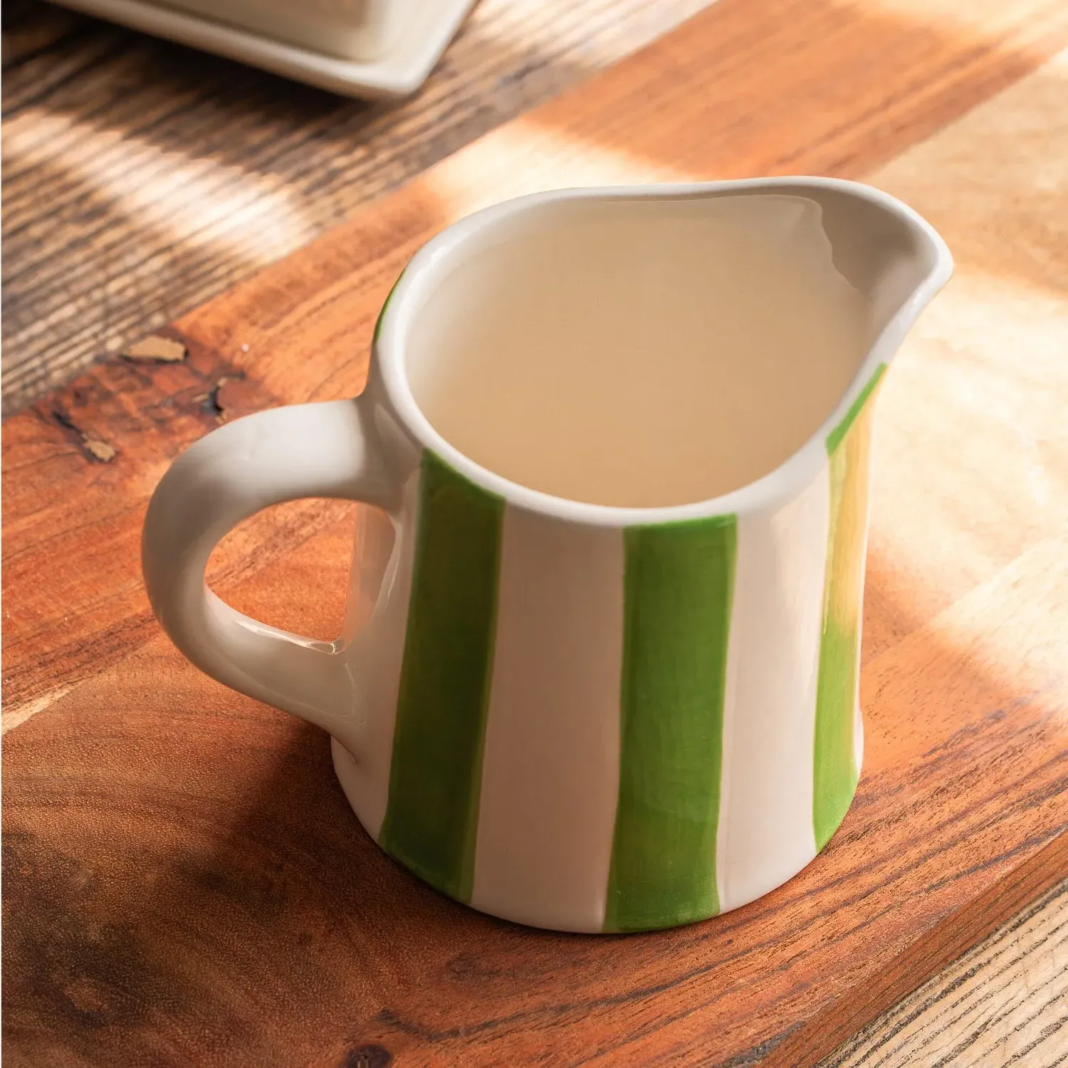 Stripe Creamer Jug - Green, Stoneware