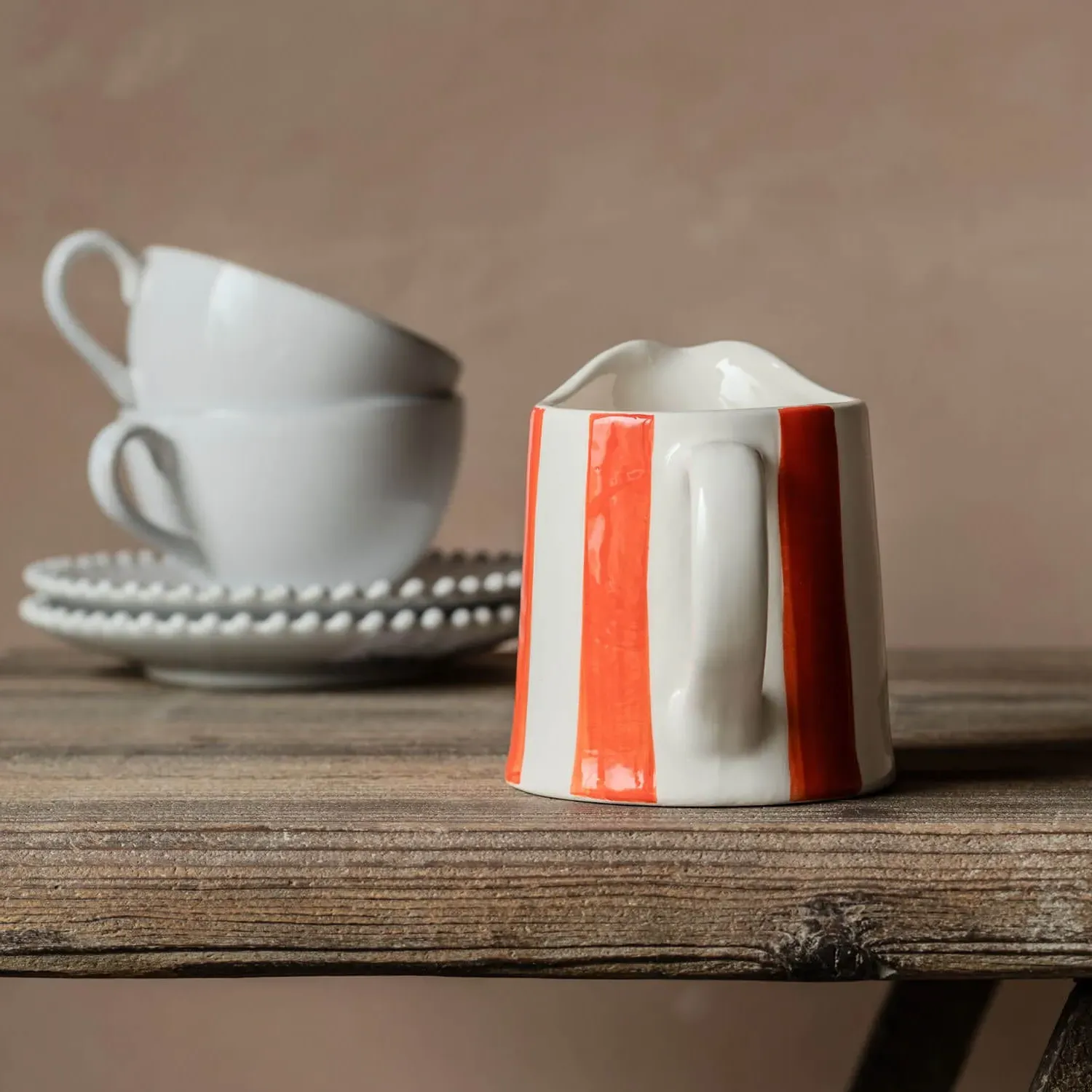 Stripe Creamer Jug - Orange, Stoneware