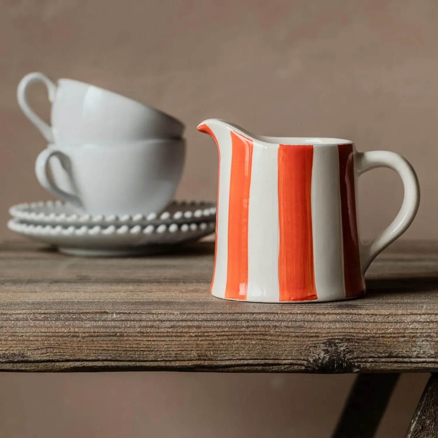 Stripe Creamer Jug - Orange, Stoneware