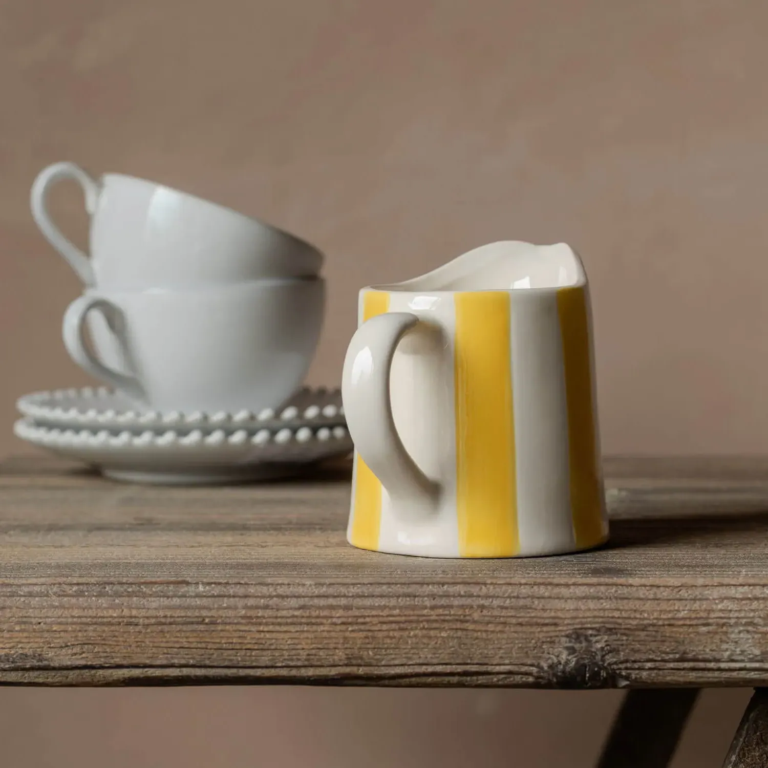 Stripe Creamer Jug - Yellow, Stoneware