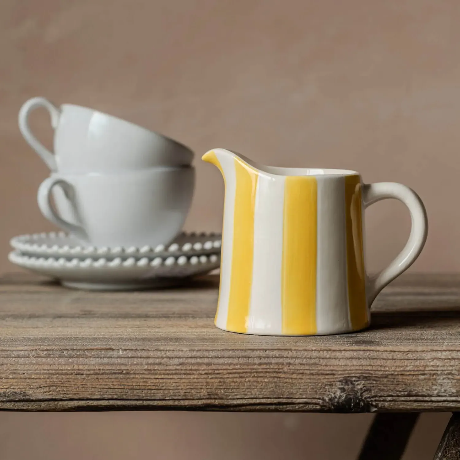 Stripe Creamer Jug - Yellow, Stoneware