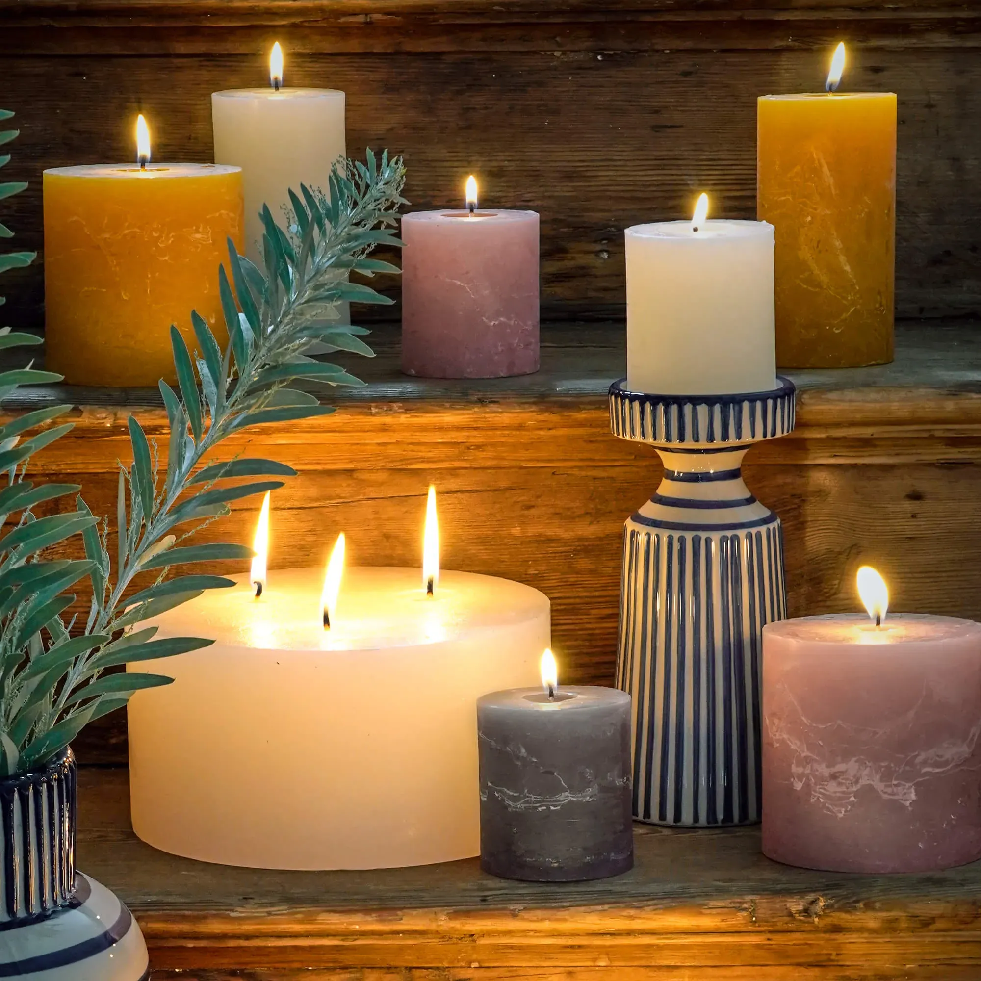 Striped Candle Holder - Ceramic