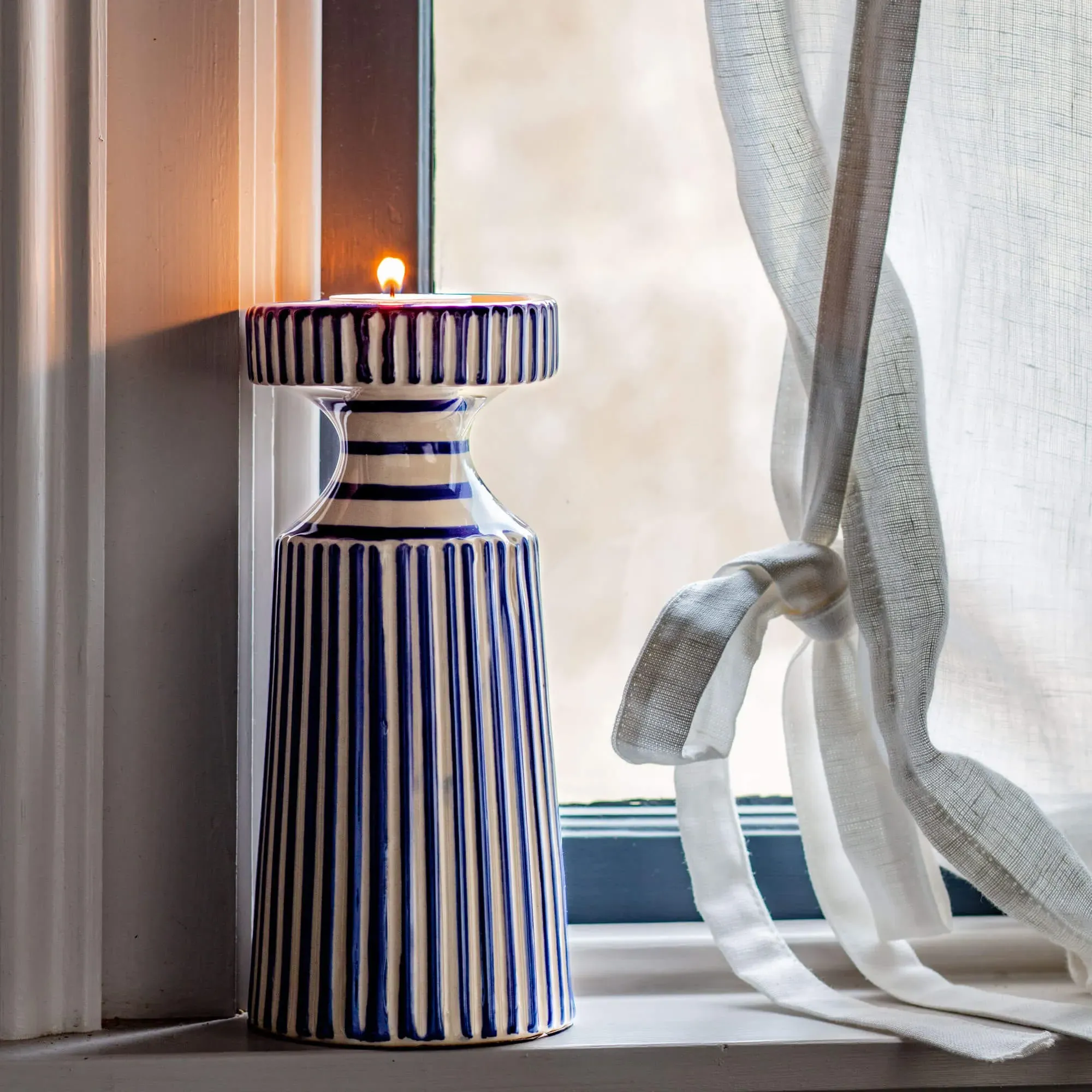 Striped Candle Holder - Ceramic