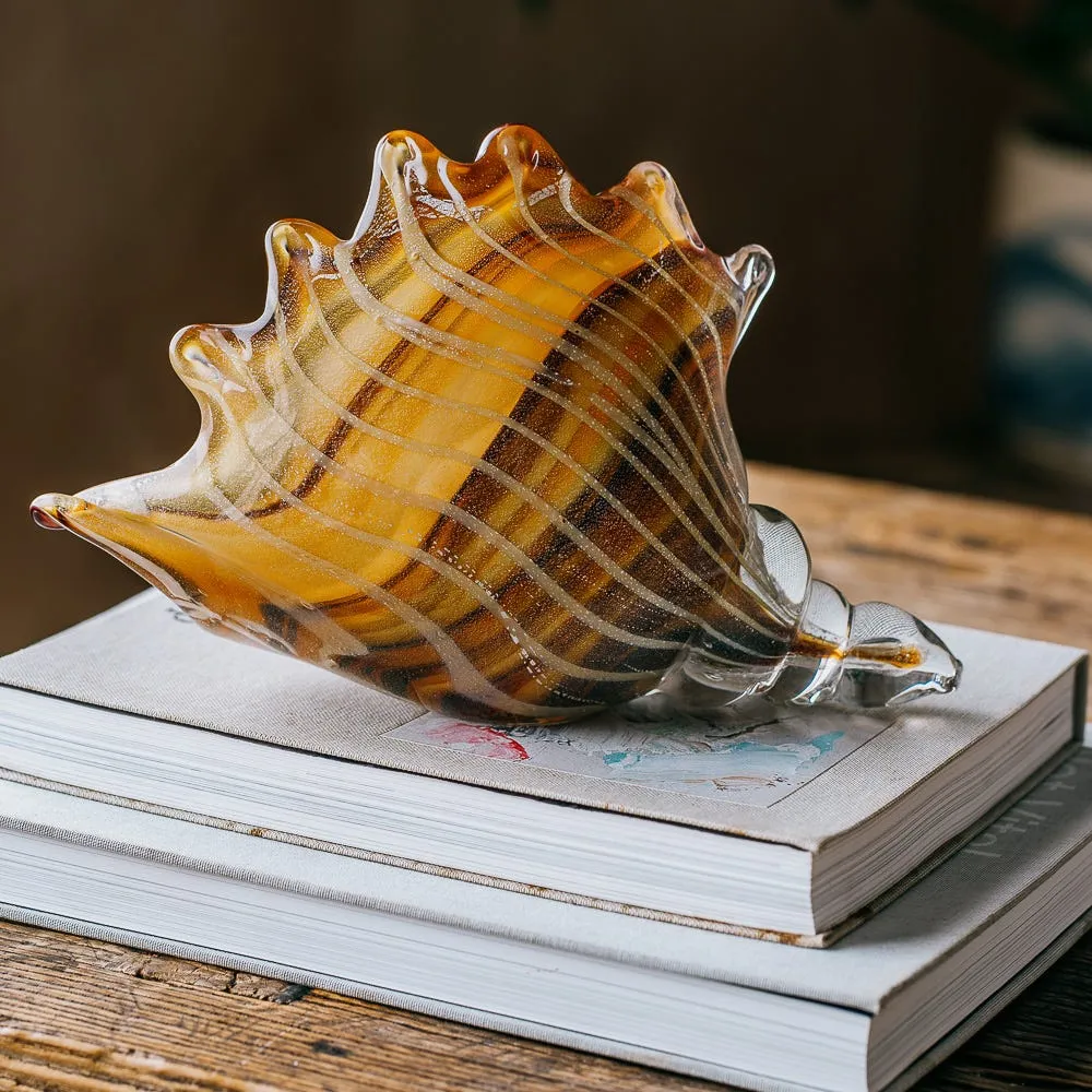 Striped Glass Conch Shell Ornament - Brown