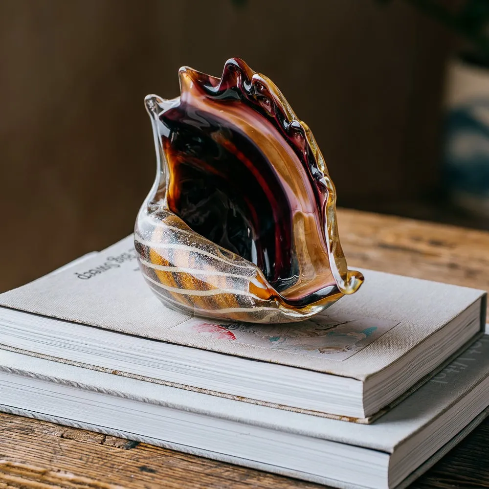 Striped Glass Conch Shell Ornament - Brown