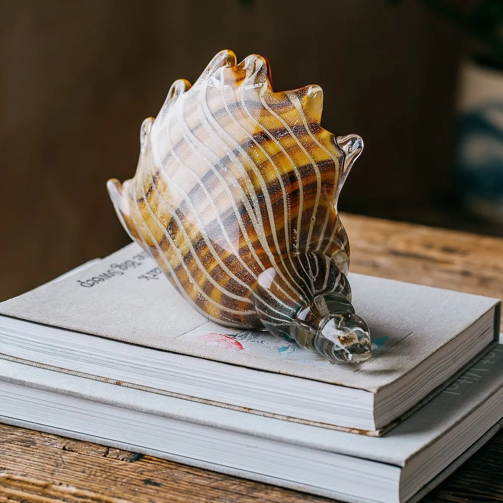 Striped Glass Conch Shell Ornament - Brown