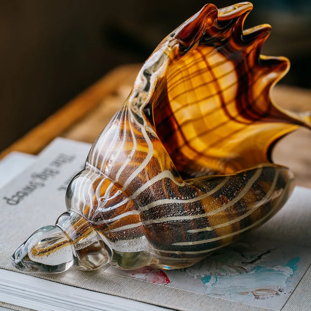 Striped Glass Conch Shell Ornament - Brown