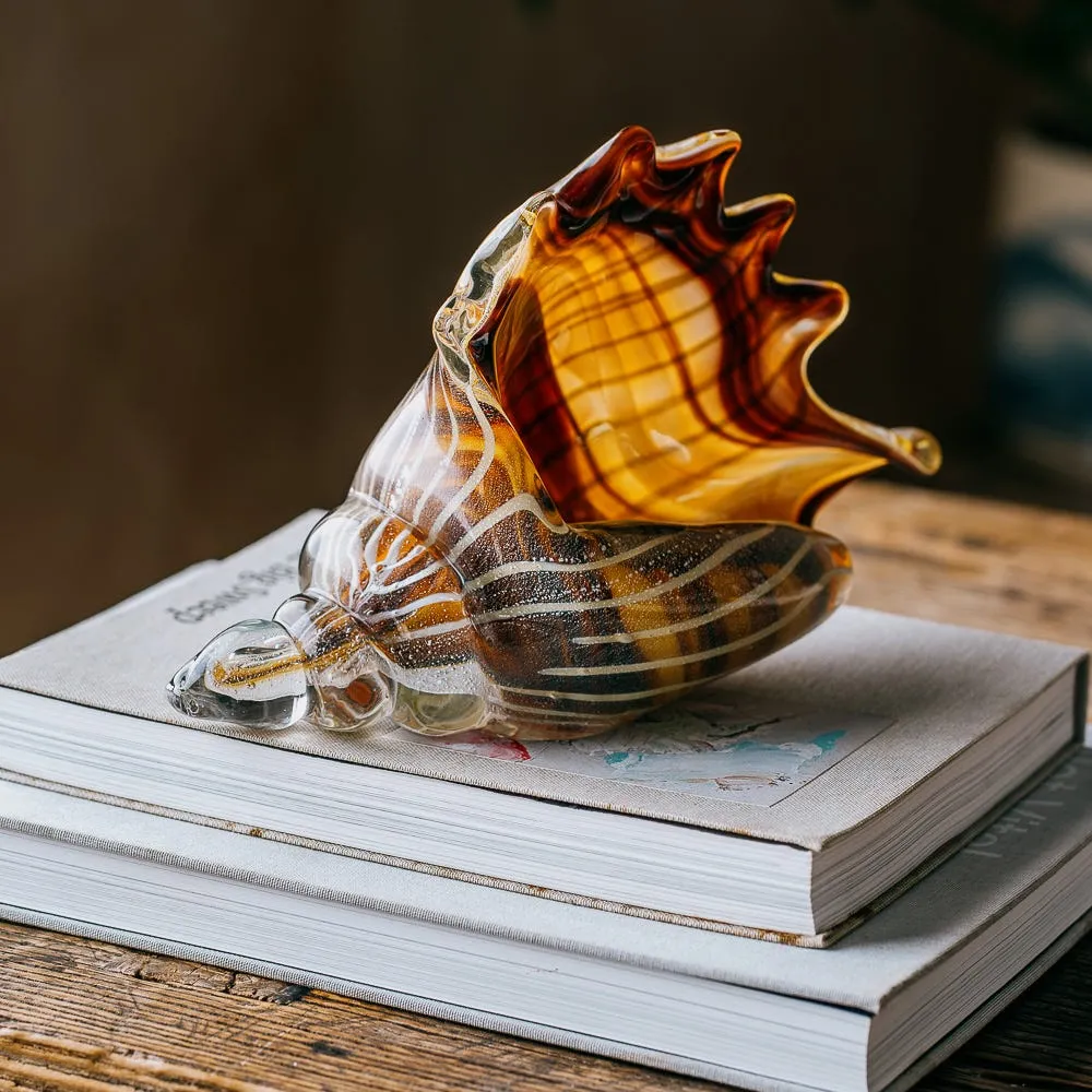 Striped Glass Conch Shell Ornament - Brown image
