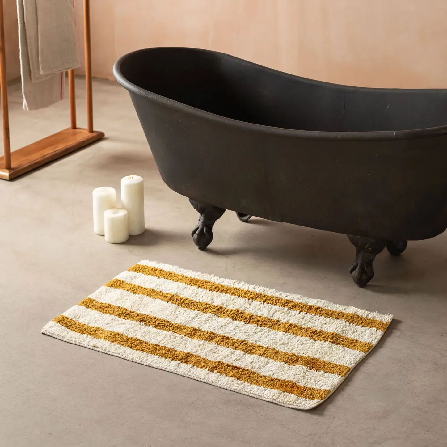 Striped Tufted Bath Mat - Mustard